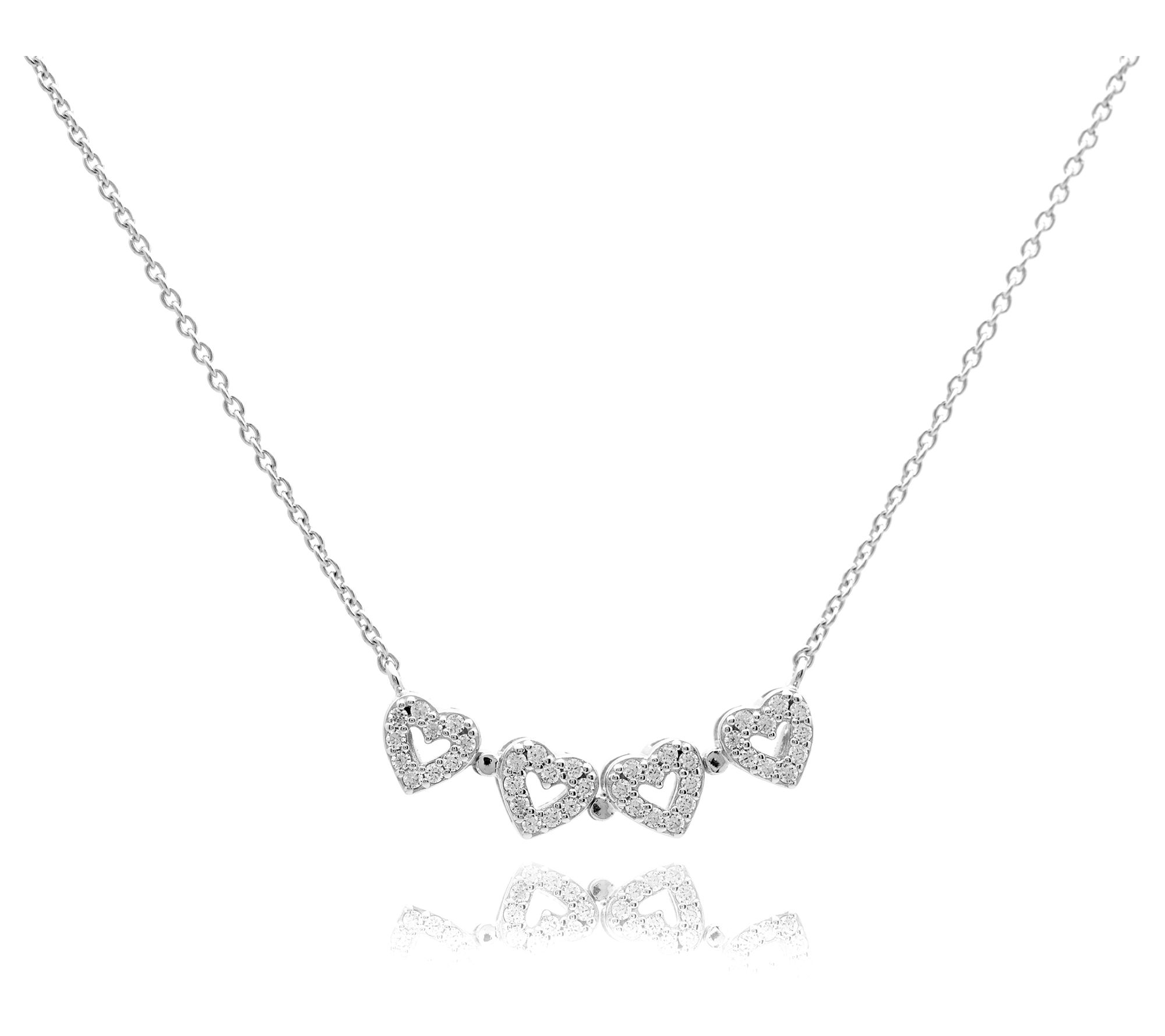 Diamonique Heart Clover Necklace, Sterling Silver