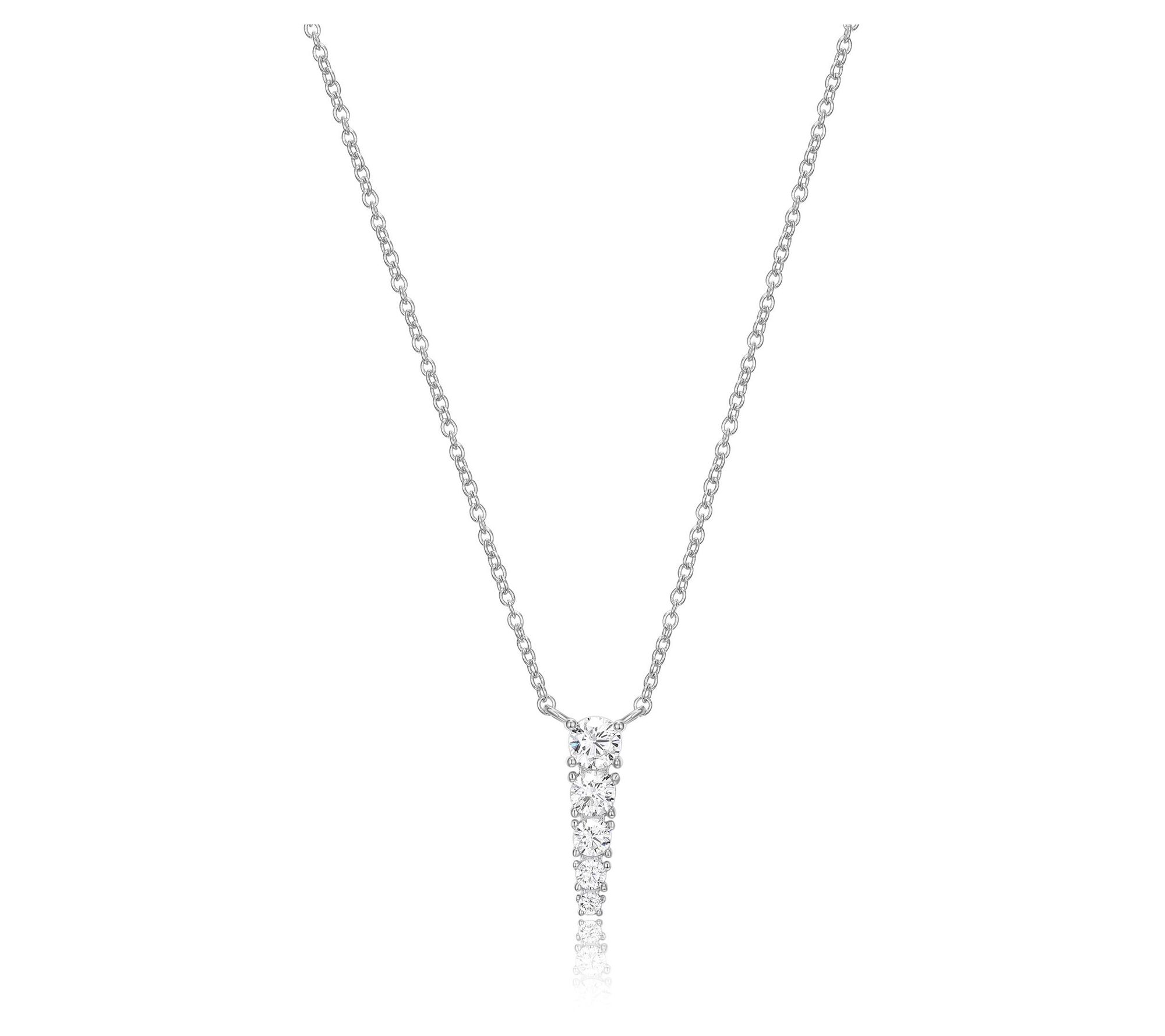 Diamonique Graduated 5 Stone Drop Necklace, Sterling Silver