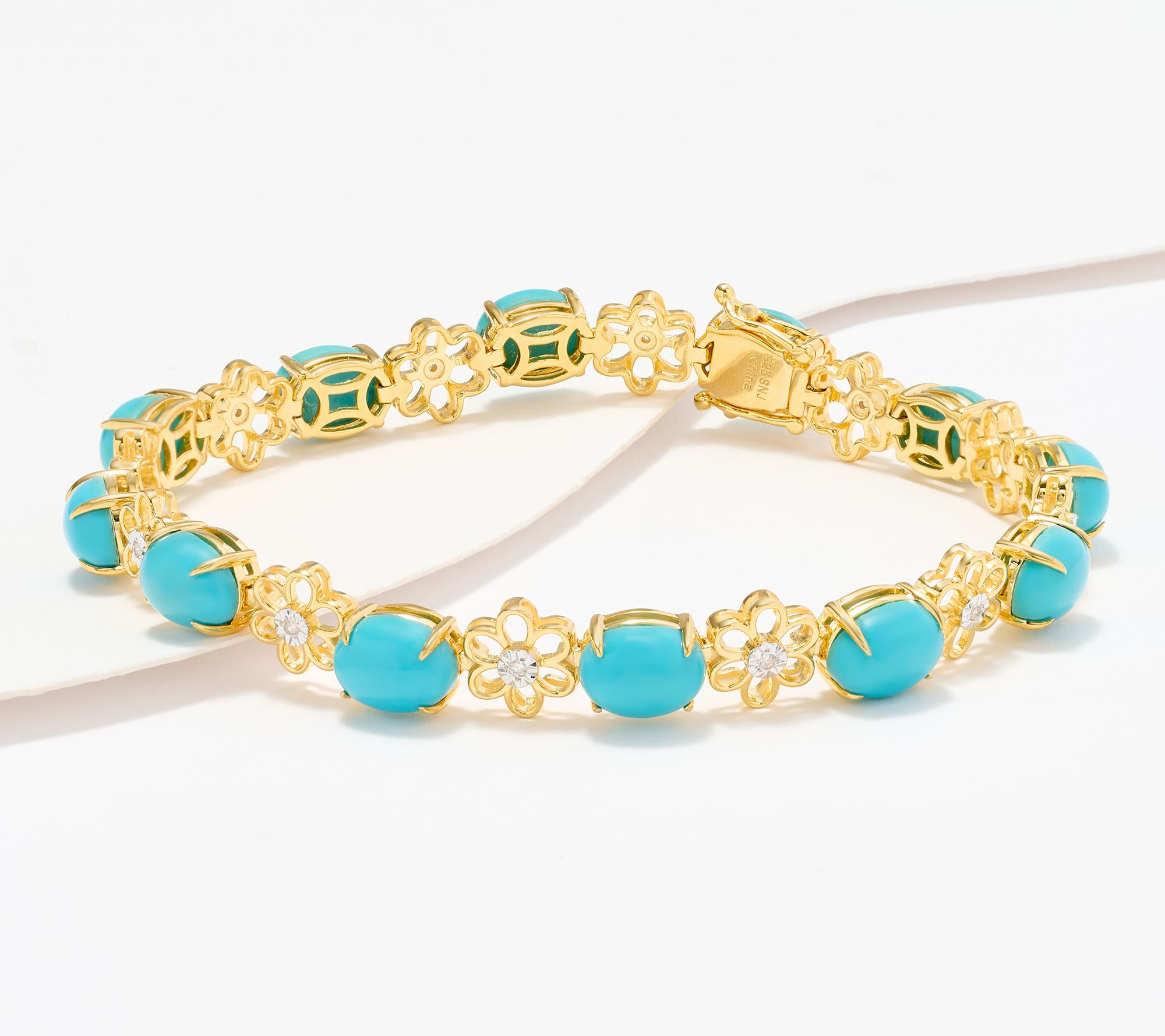 Affinity Gems Sleeping Beauty Turquoise w/ Flower Bracelet Sterling Silver