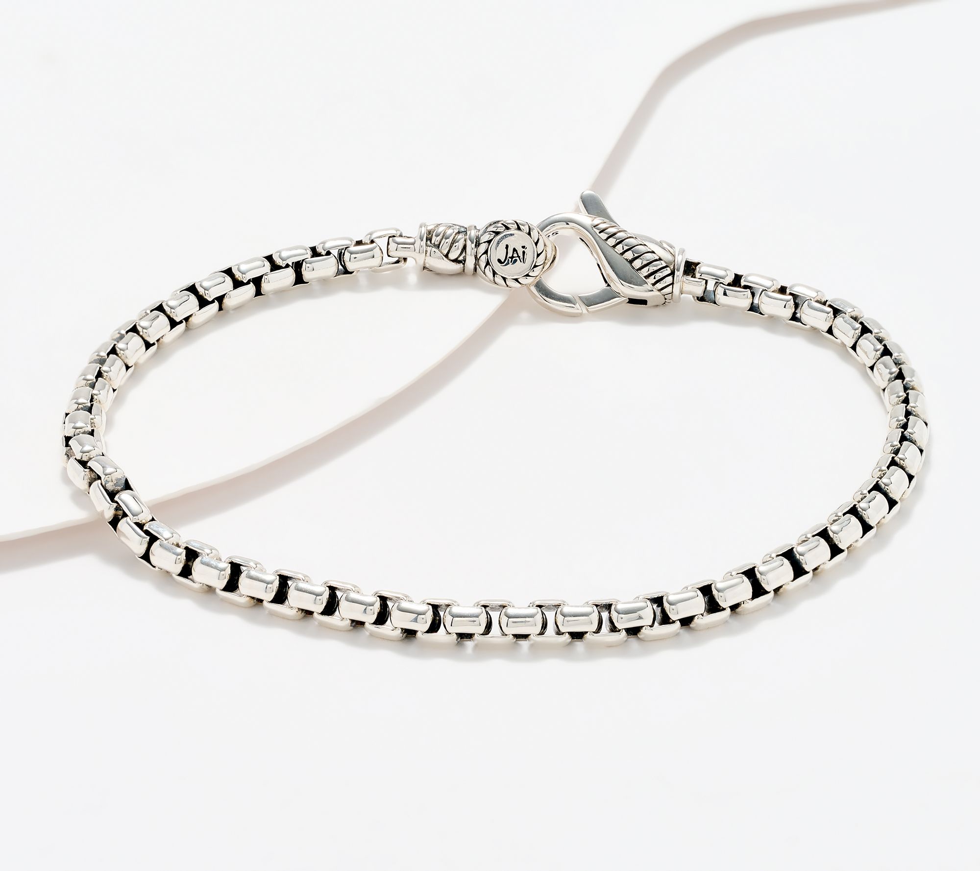 JAI Sterling Silver 3.7mm Box Chain Bracelet, 10.2g