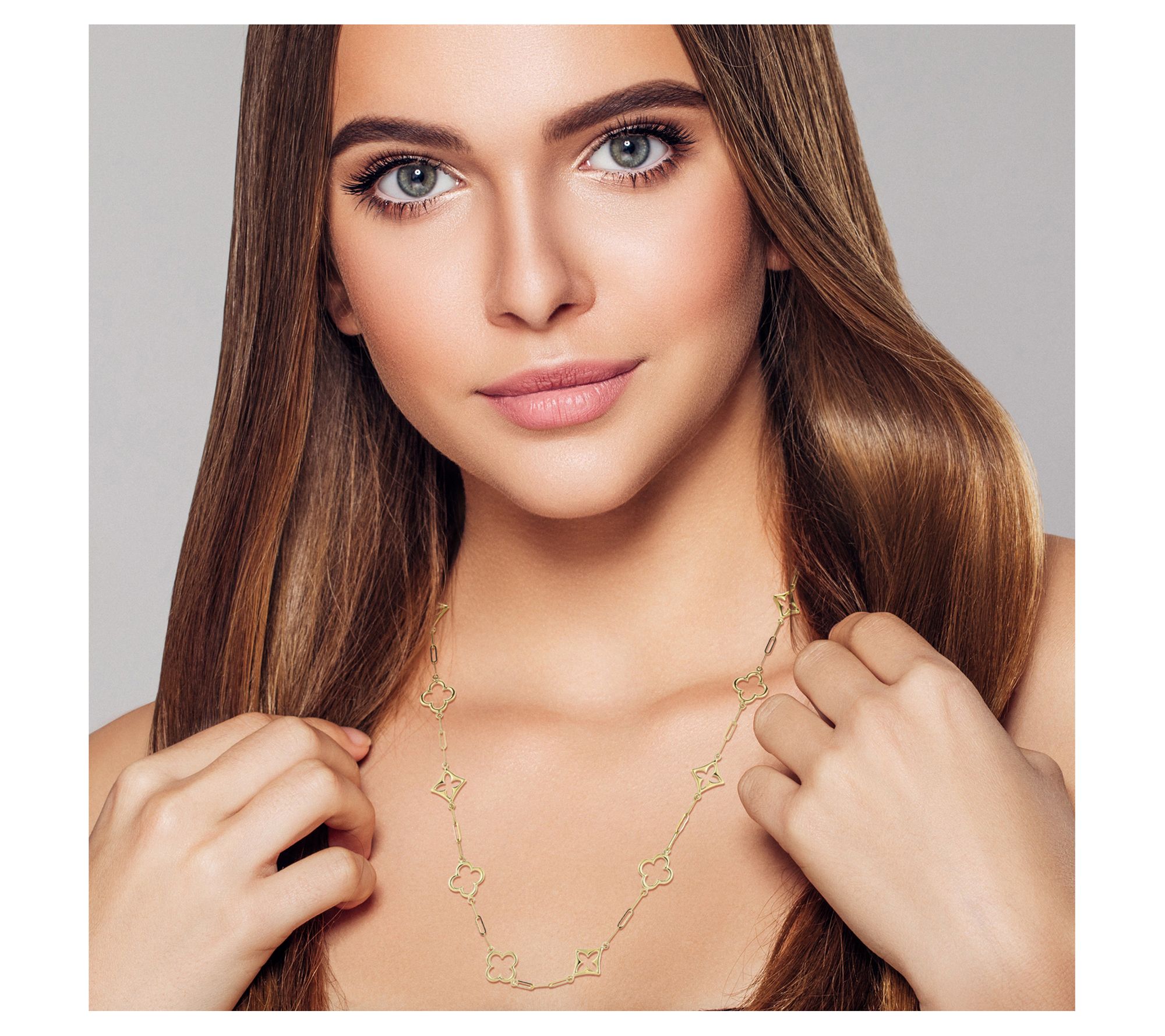 Luminosa Gold Open Work Clover Chain Necklace,14K