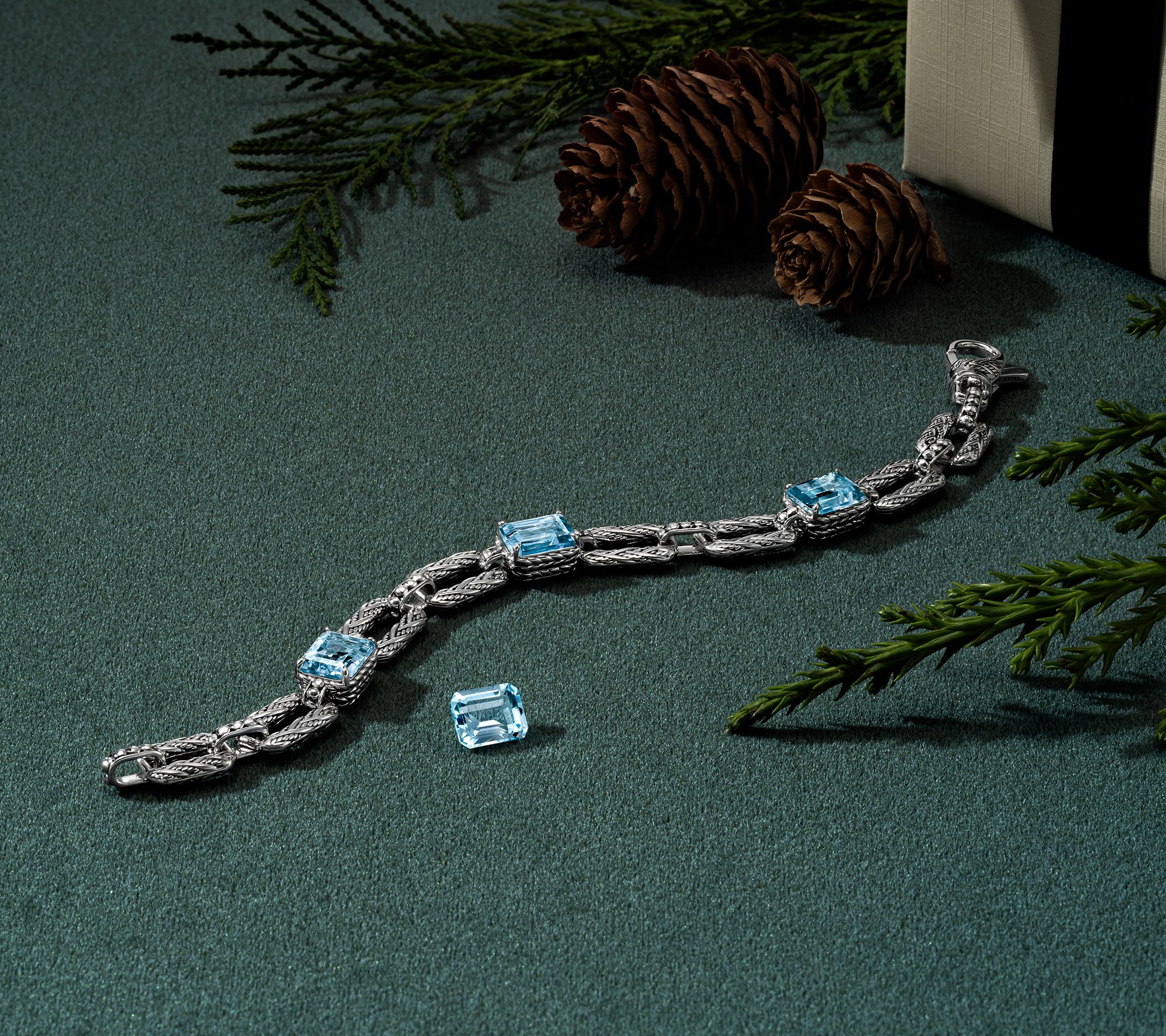 JAI Sterling Silver Legacy Woven Emerald Cut Gem Bracelet