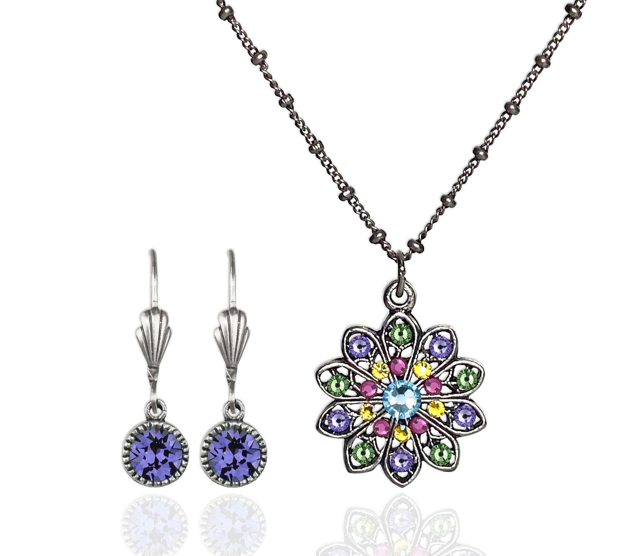 Anne Koplik Crystal Lace Floral Necklacew/ Earrings