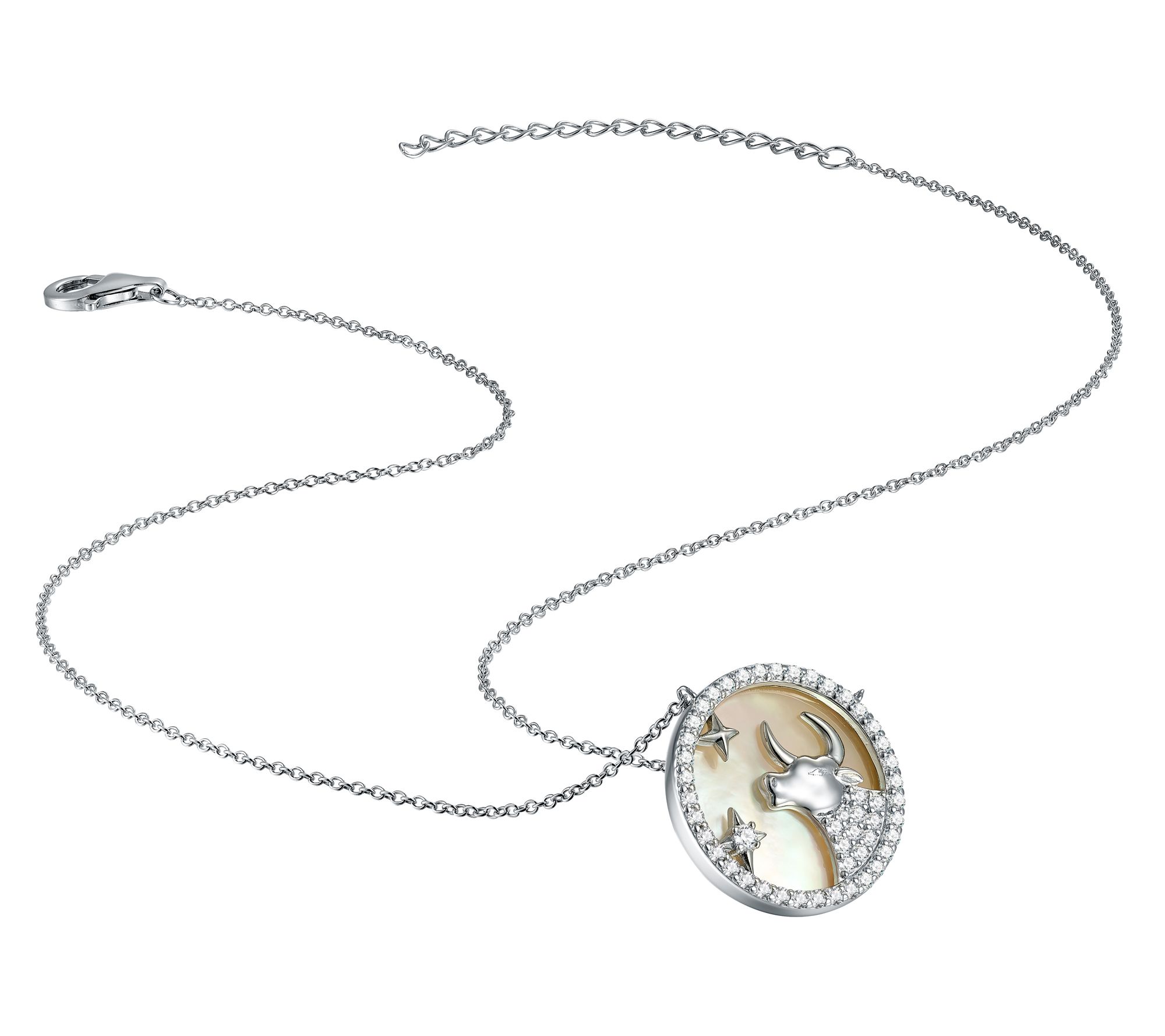 Diamonique & Mother of Pearl Zodiac Sign Necklace, Sterling