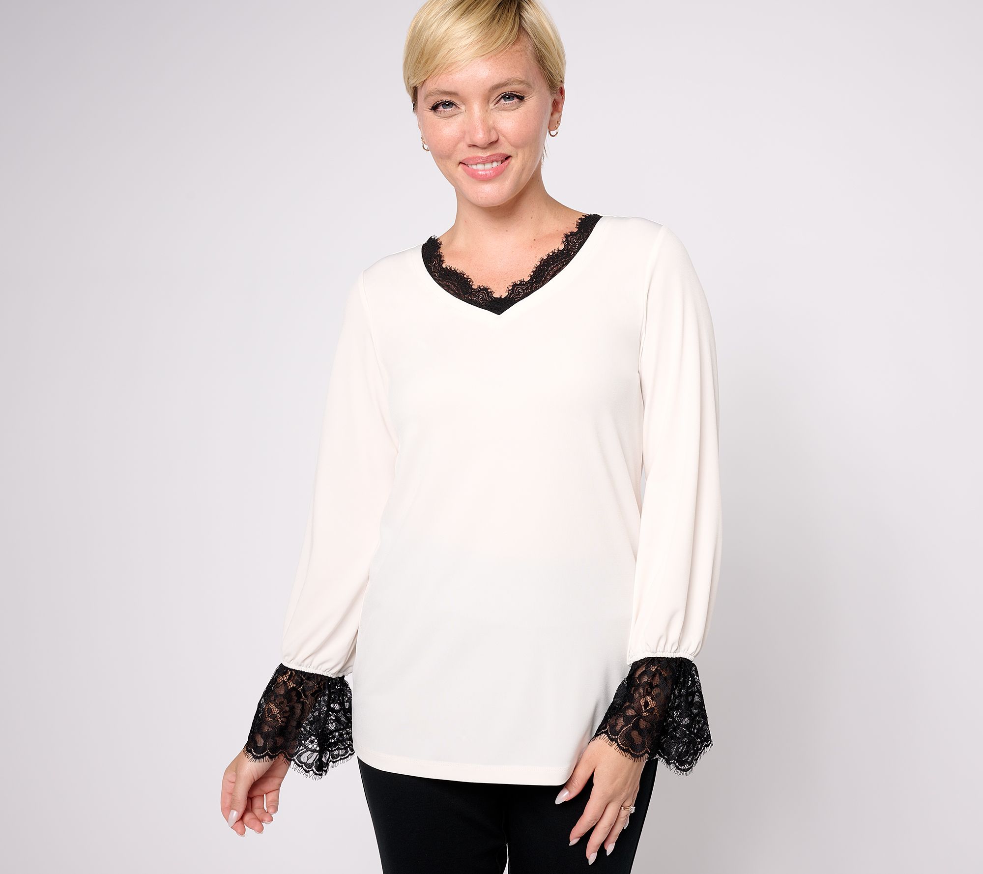 Susan Graver Occasions Liquid Knit Bracelet Sleeve Lace Top