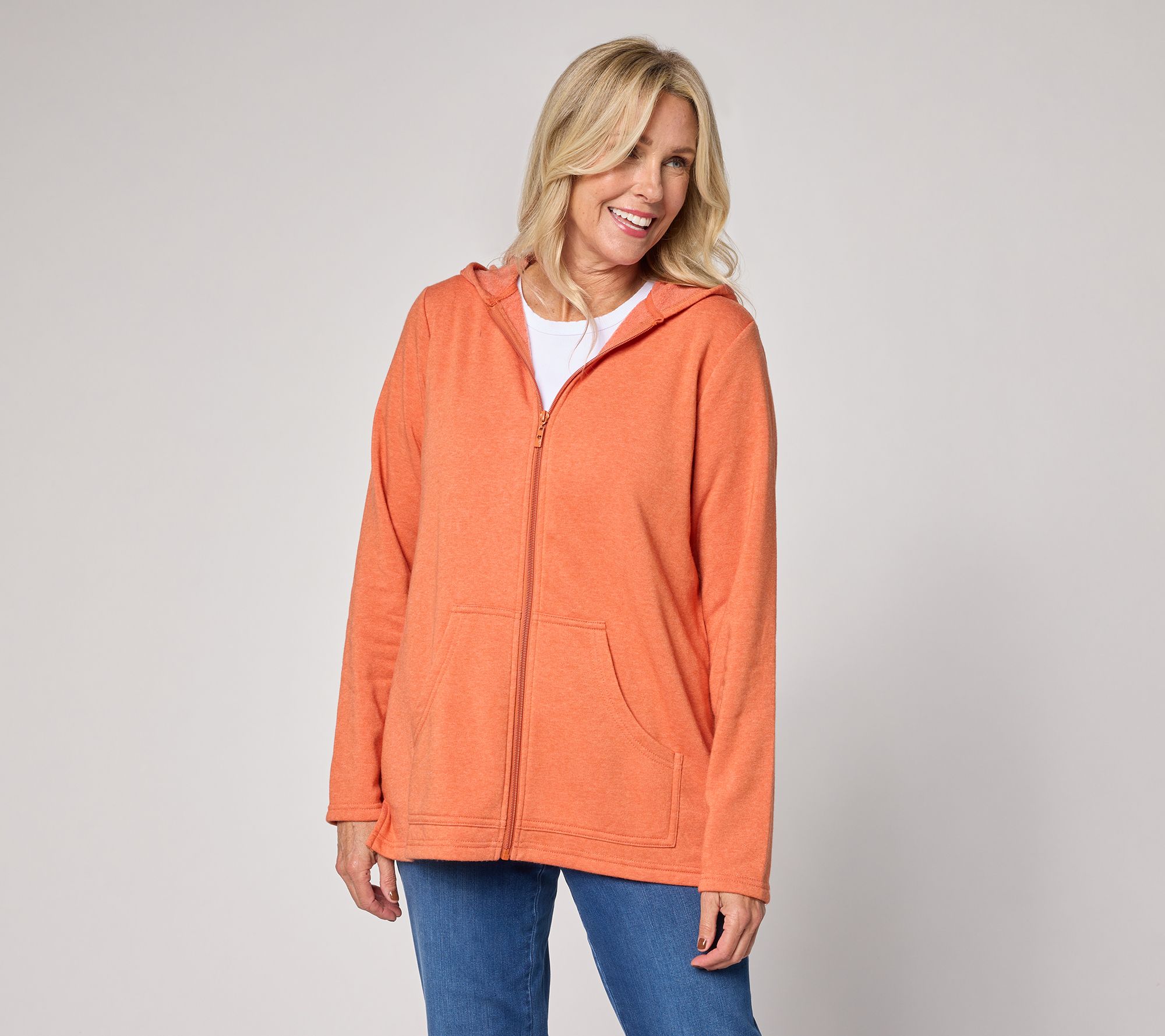 Belle by Kim Gravel Sponge Fleece Zip Front Hooded Jacket