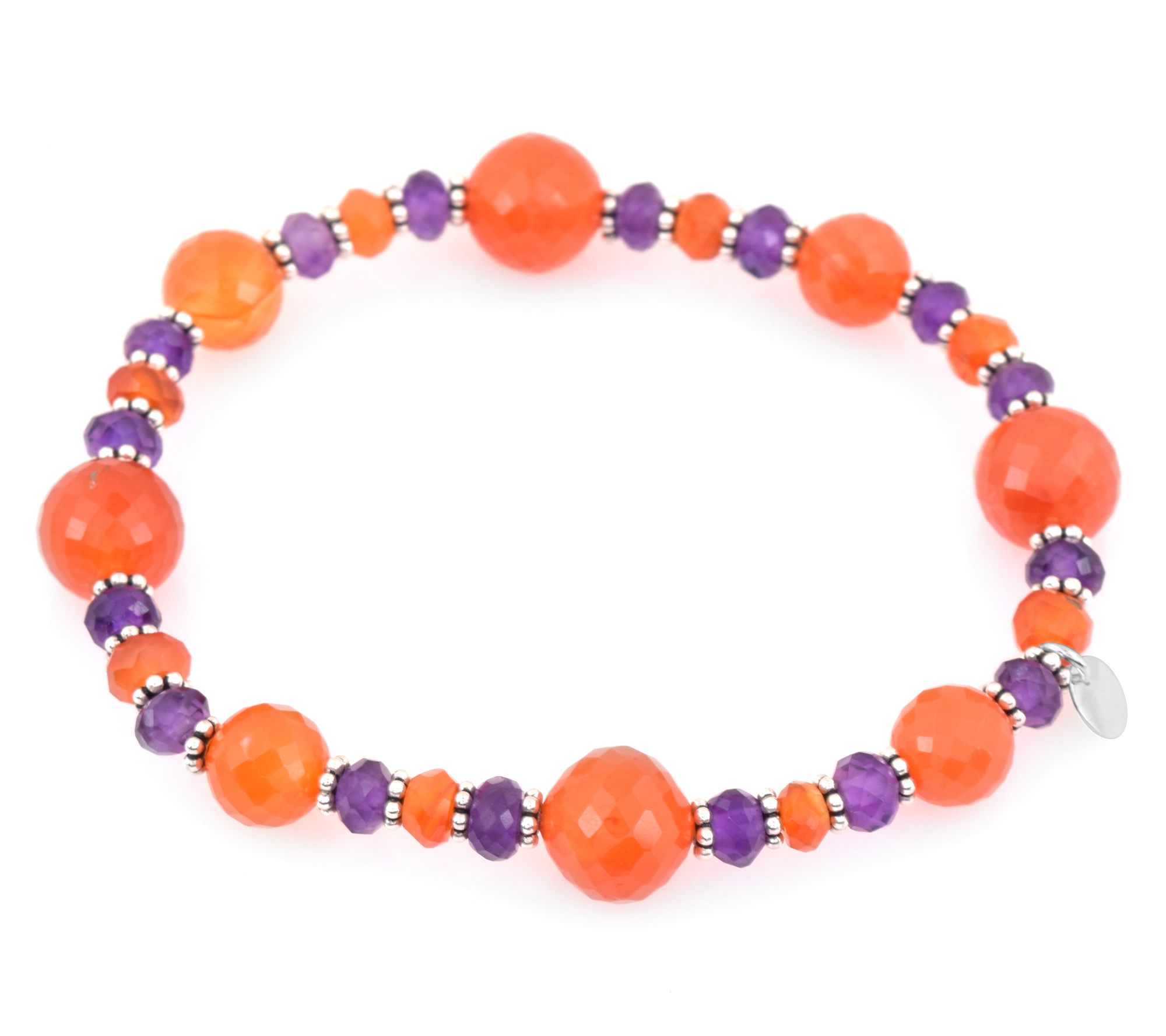 Sterling Silver Amethyst & Carnelian Bead Stretch Bracelet