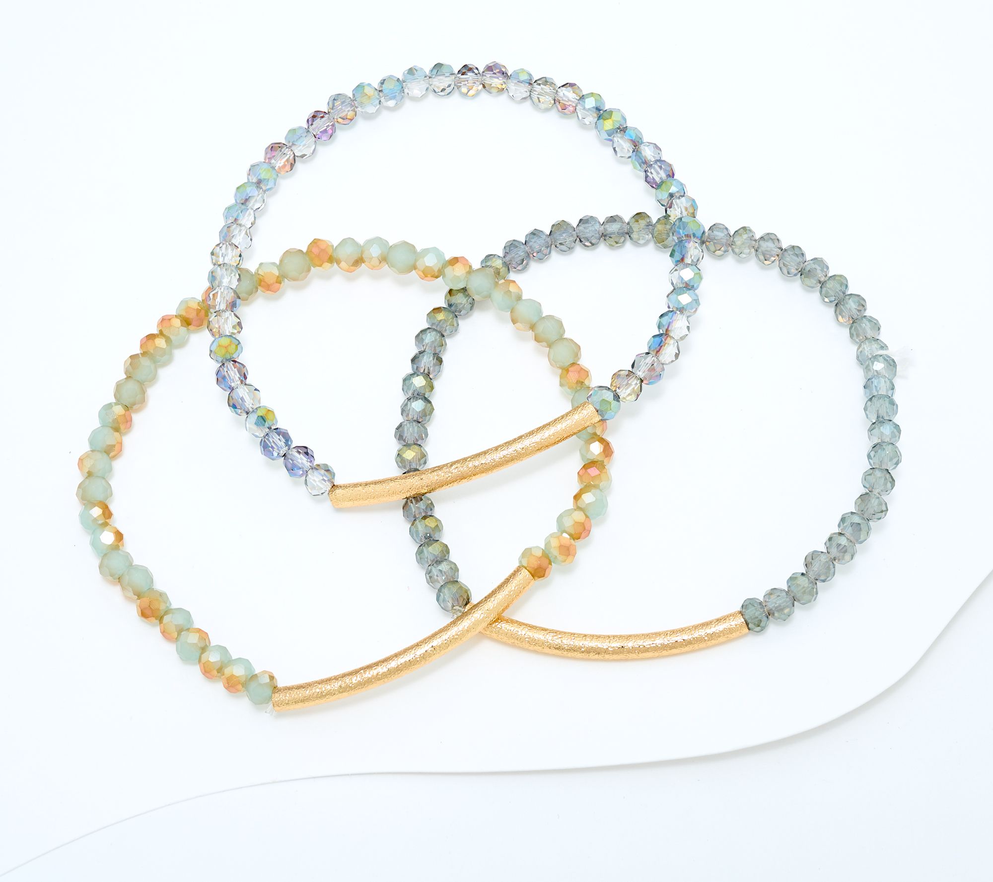 Susan Graver Set of 3 Simulated Gold Bar Stretch Bracelets