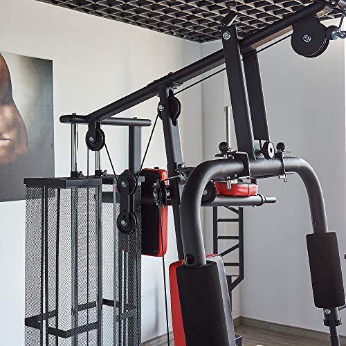 BalanceFrom-Home-Gym-System Workout-Station with 380LB of Resistance, 145LB-Weight Stack, Home Gym- Black & Red