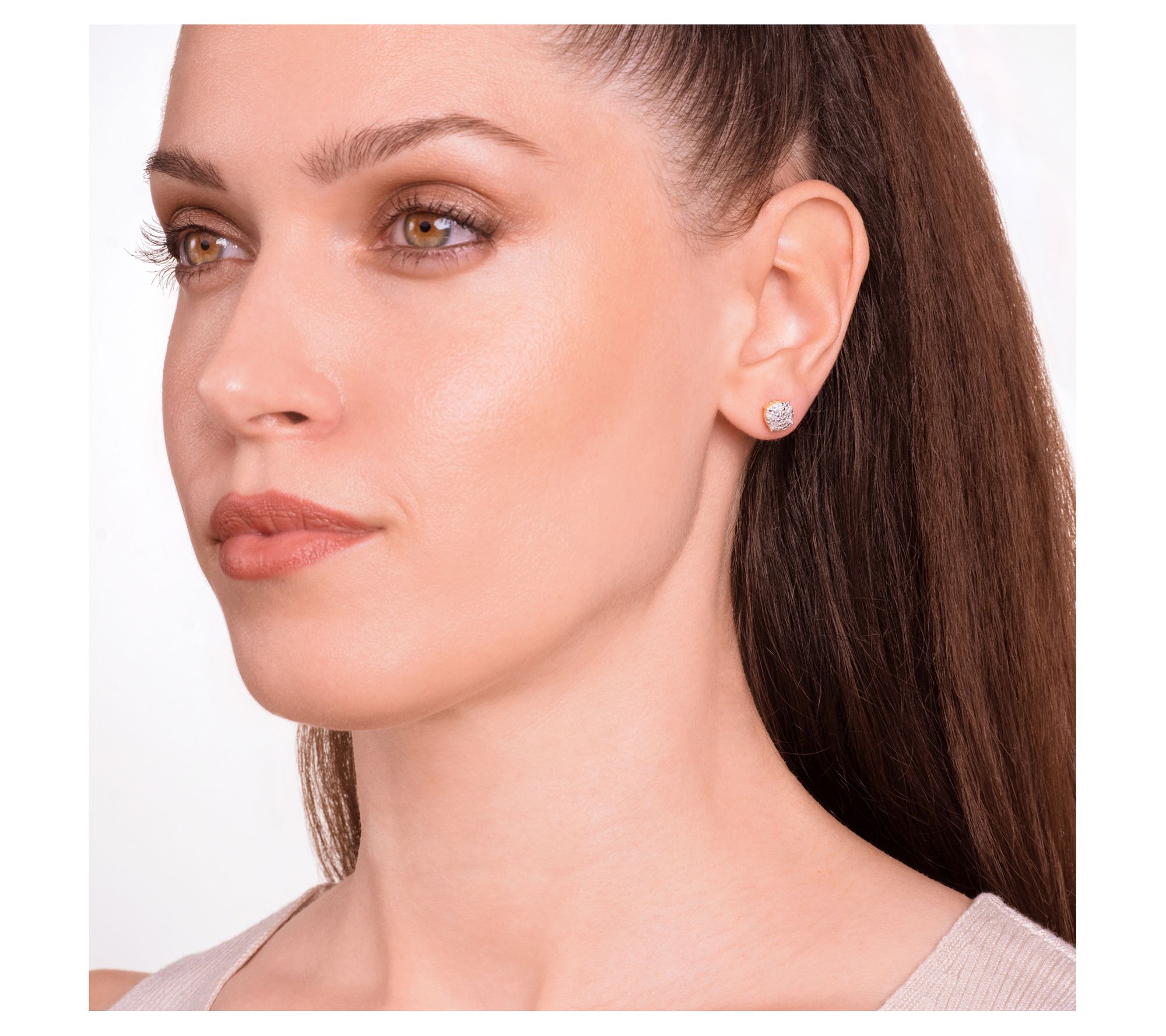 18K Gold Plated Diamond Cluster Stud Earrings