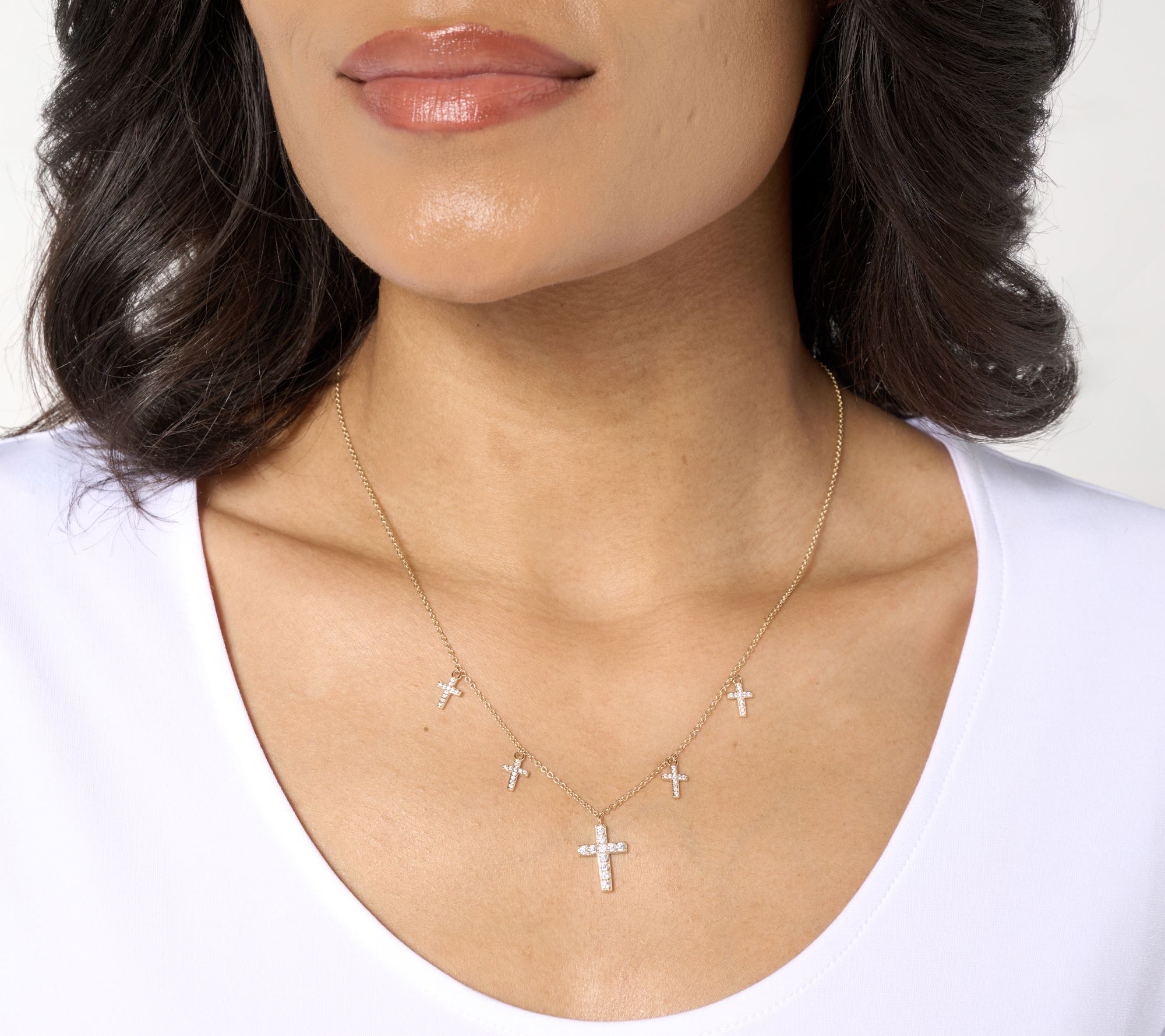 Diamonique Cross Station Necklace, Sterling Silver