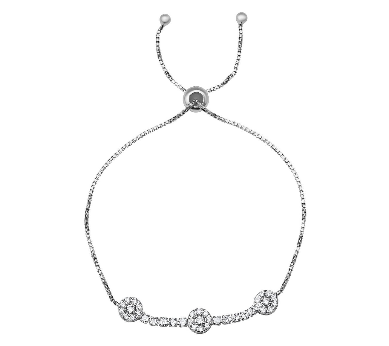 Diamonique Floral Station Adjustable Bracelet,Sterling Silver