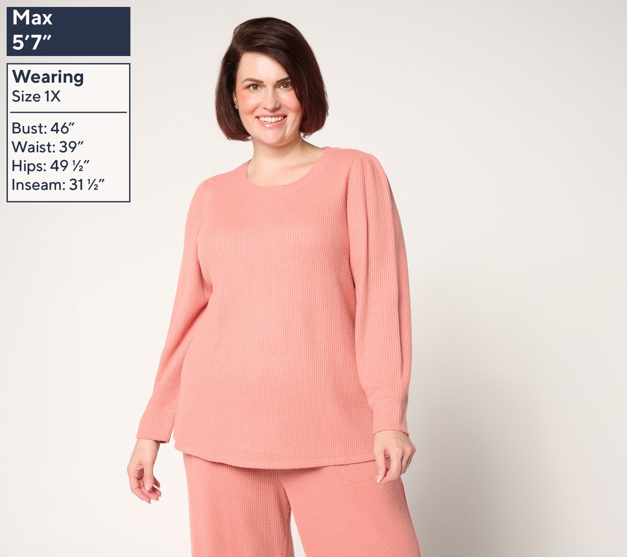 AnyBody Brushed Waffle Knit Crew Neck Top with Tall Cuff