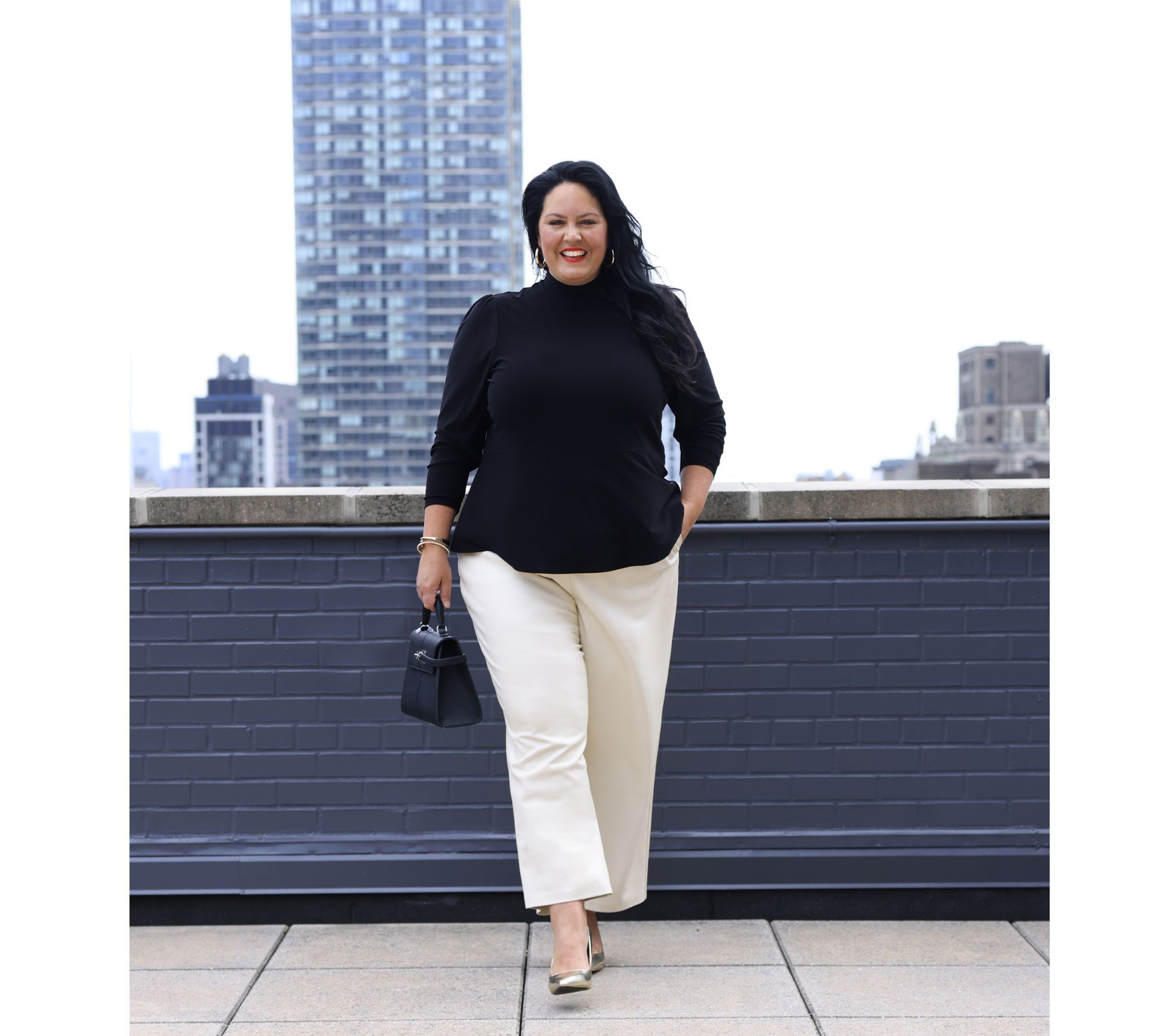 Dennis Basso Regular Italia Knit Mock Neck Soft Peplum Top