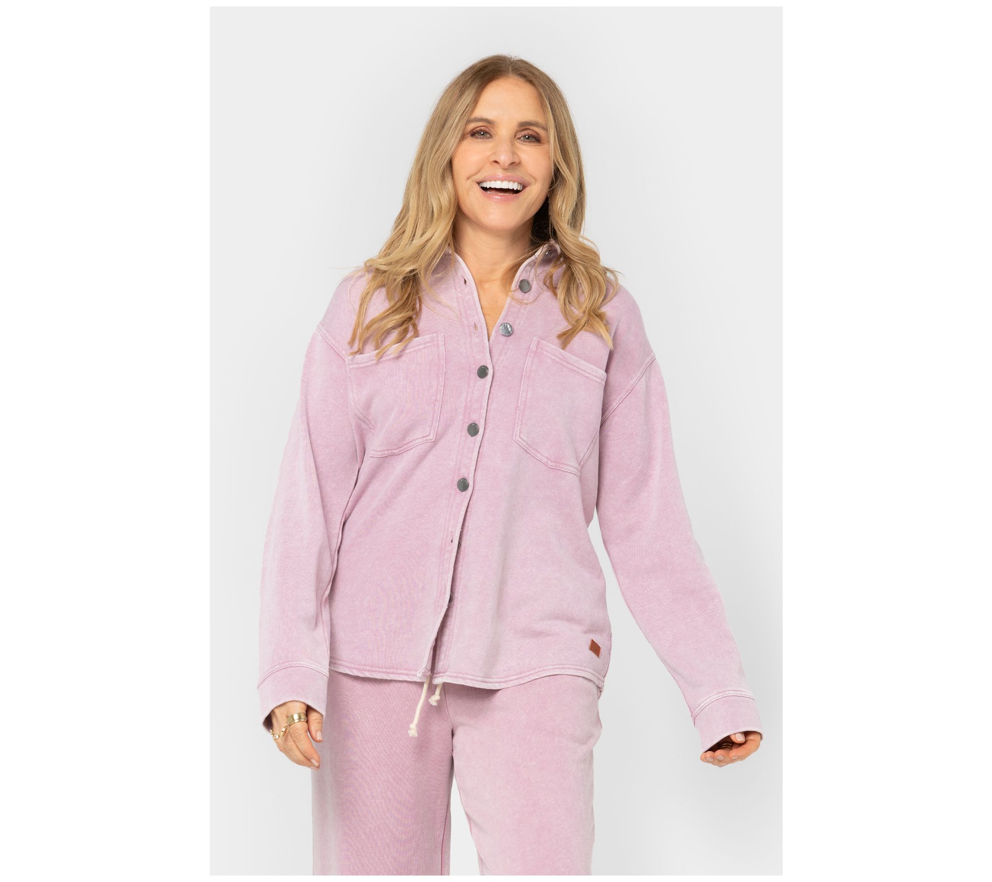 Peace Love World French Terry Button Front Shirt