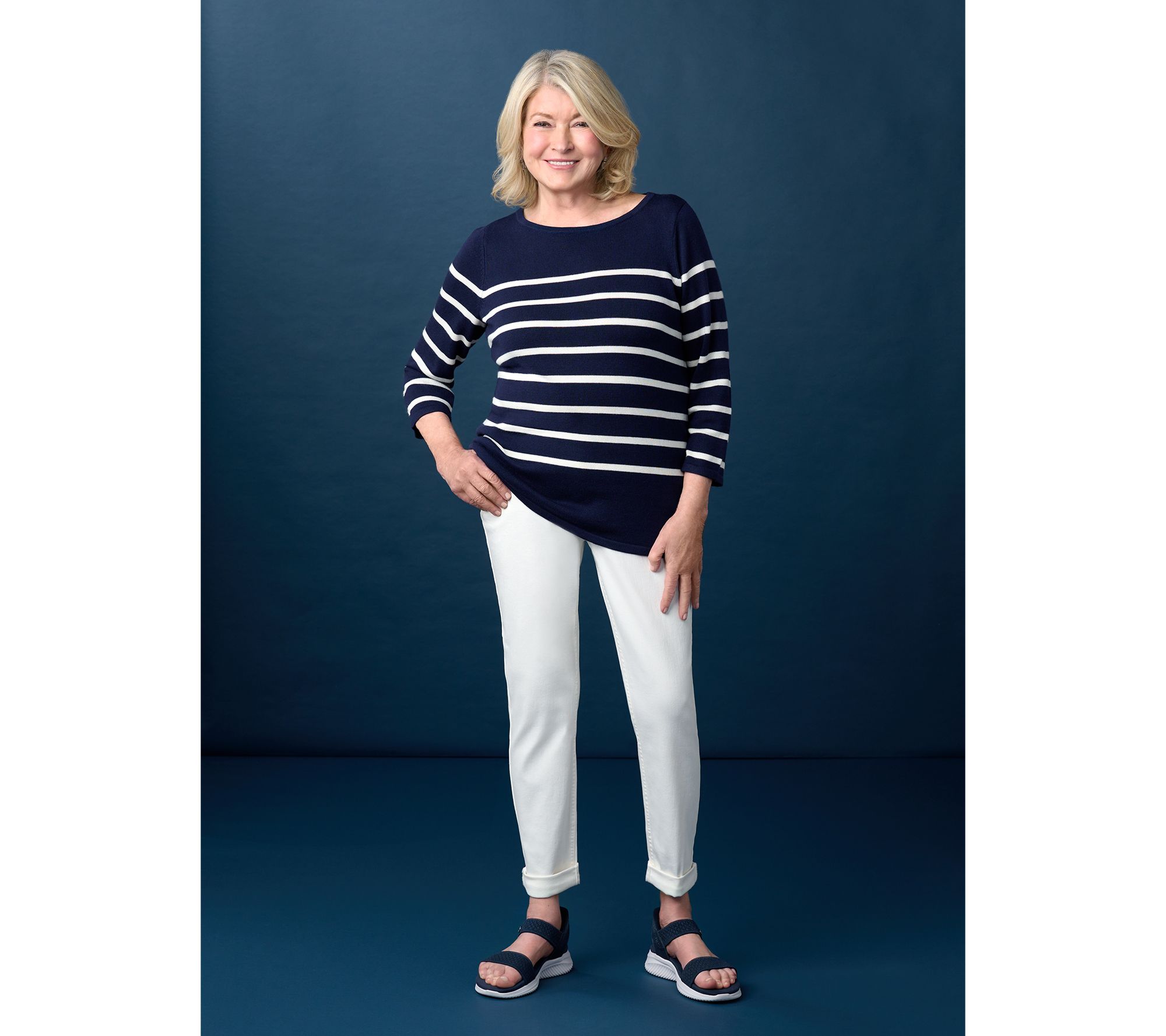 Martha Stewart Signature Striped 3/4-Sleeve Sweater