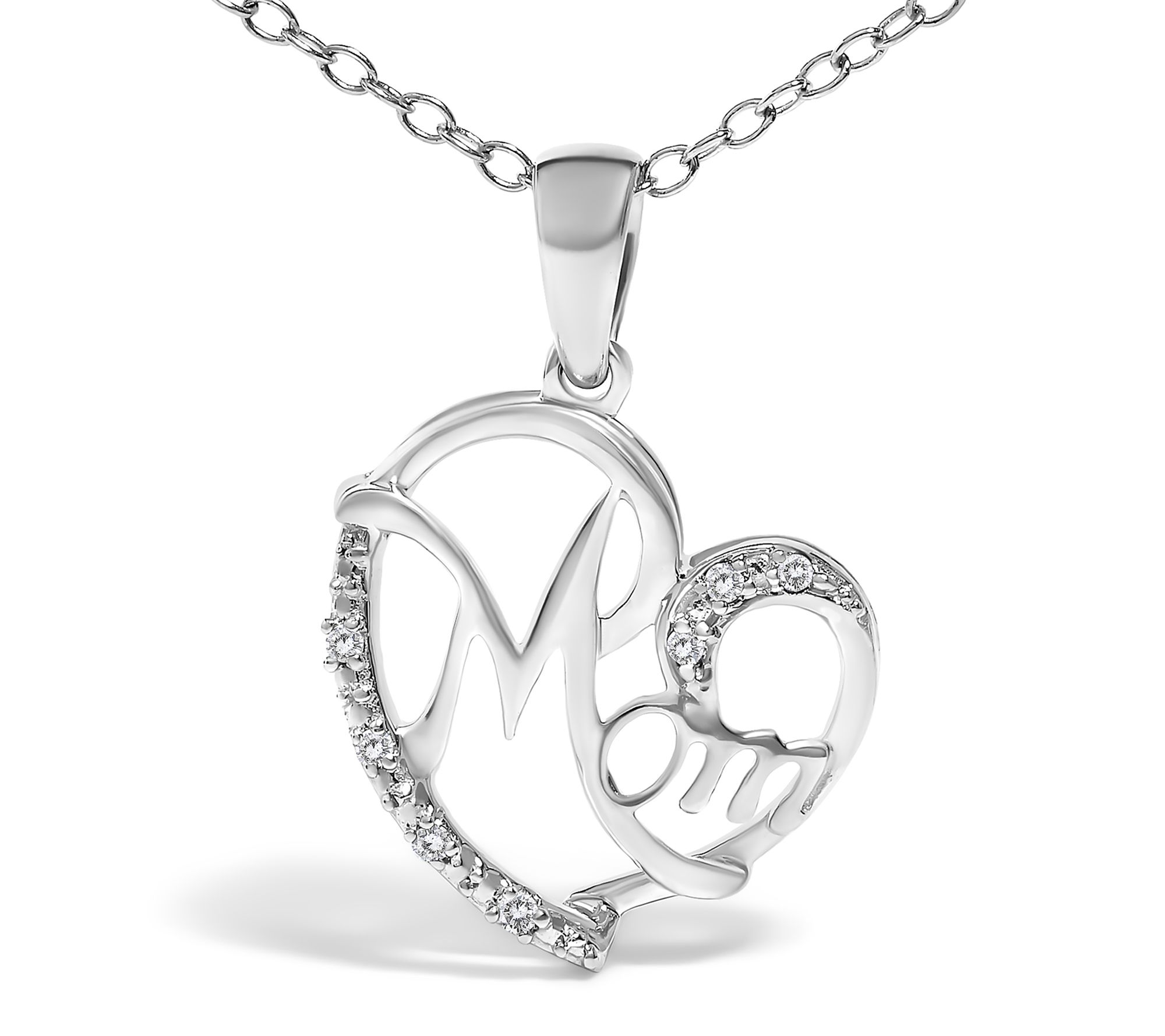 Haus of Brilliance Diamond Mom Heart Necklace,Sterling