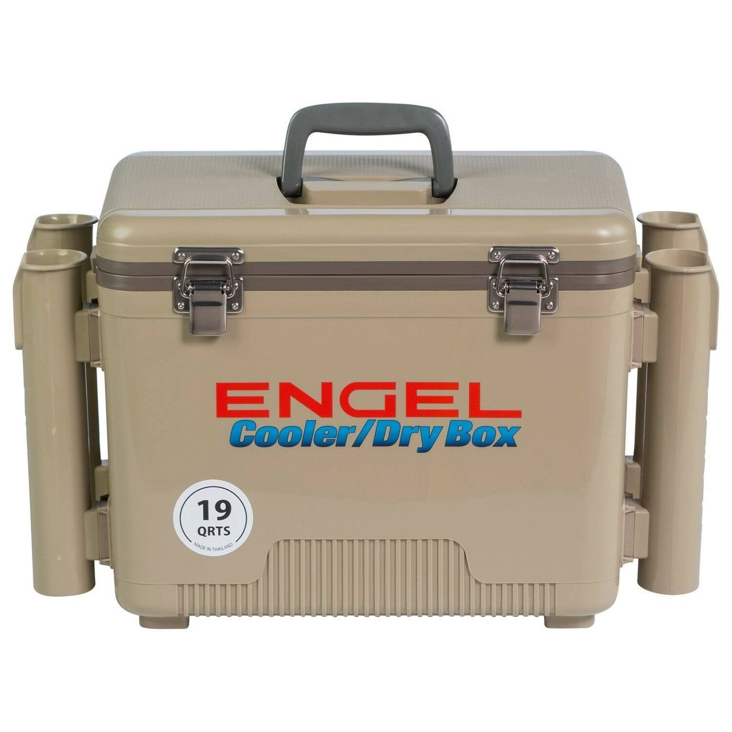 Engel 19-Quart Fishing Rod Holder Dry Box Cooler, Tan