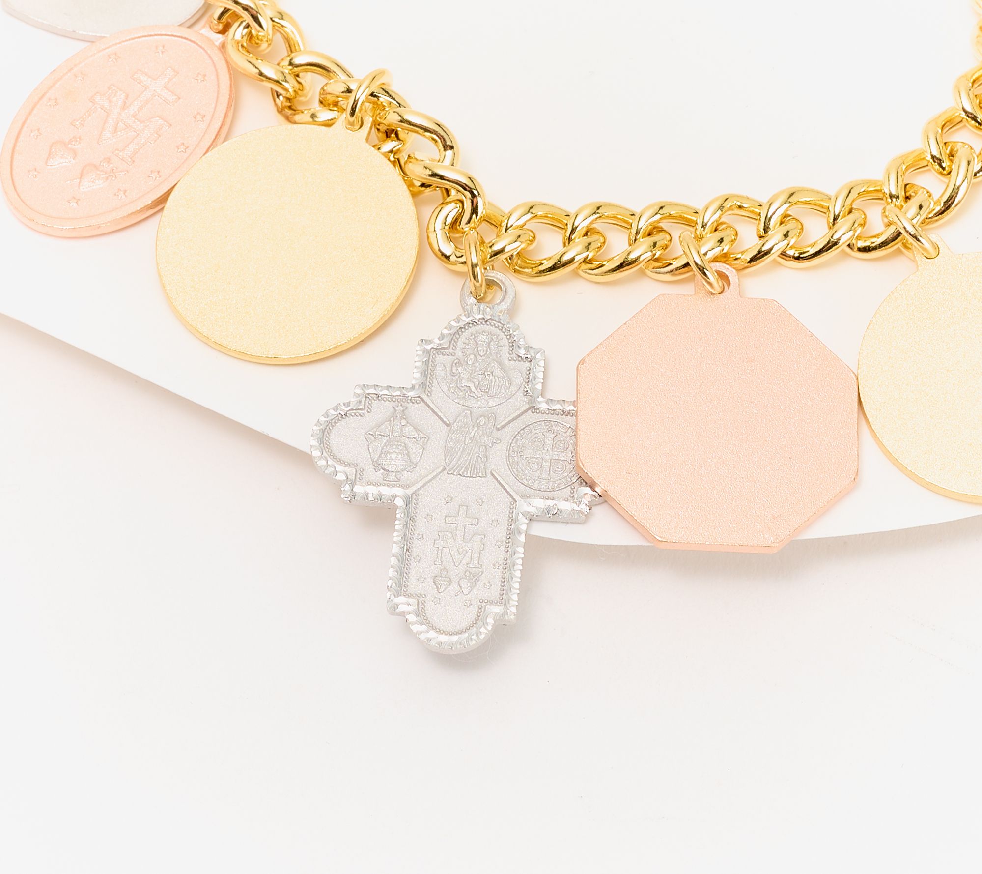 David Markstein Sterling Silver Multi Charm Curb Link Bracelet