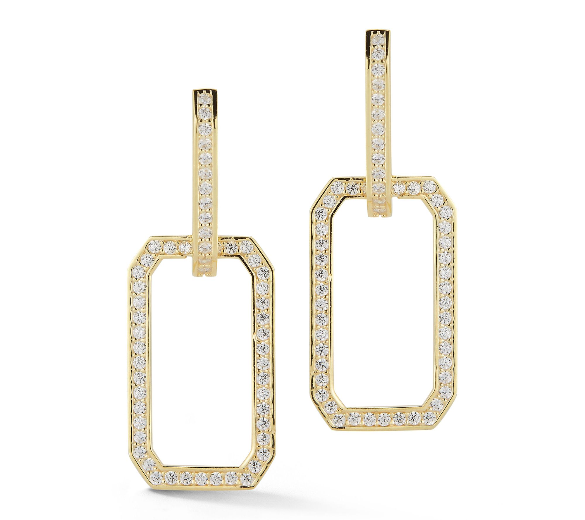 Sterlina Silver Pave Open Hoop Drop Earrings, Sterling