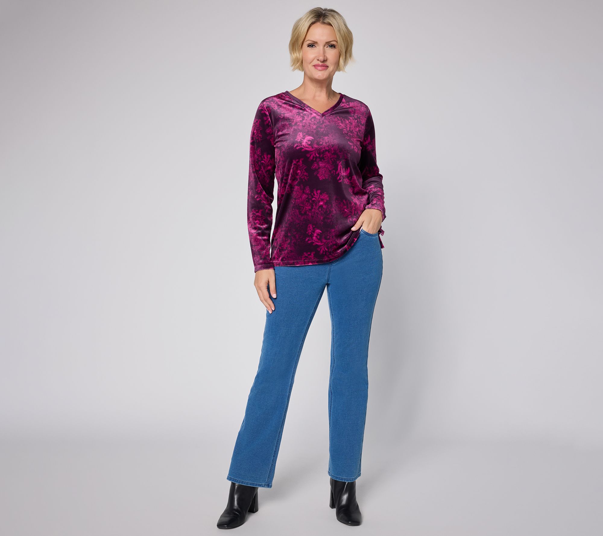 Denim & Co. Regular Knit Denim Pull On Boot Leg Jeans