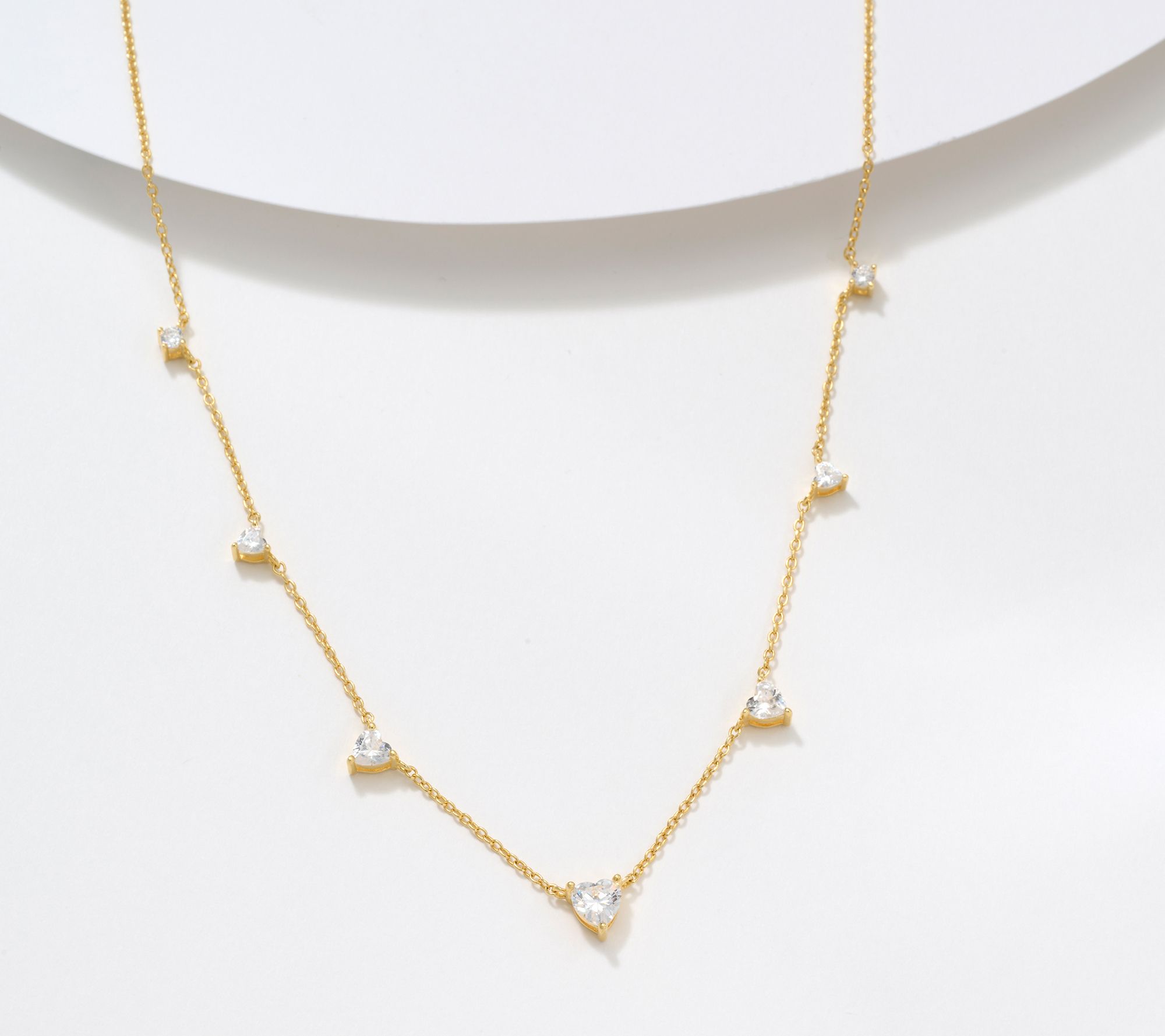 Diamonique Round & Heart Station Necklace, Sterling Silver