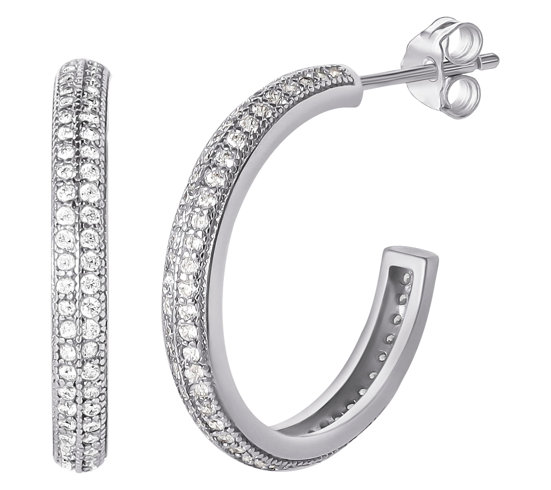 Diamonique 0.40 cttw Pave Hoop Earrings, Sterling Silver
