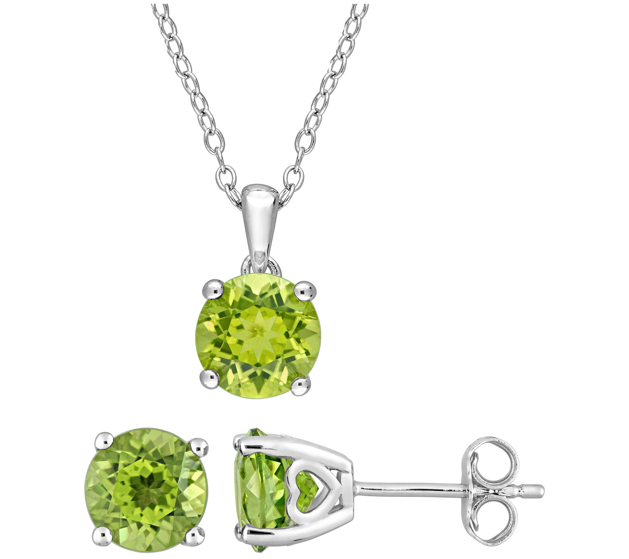 Affiniity Gems Peridot Earrings & Necklace Set, Sterling