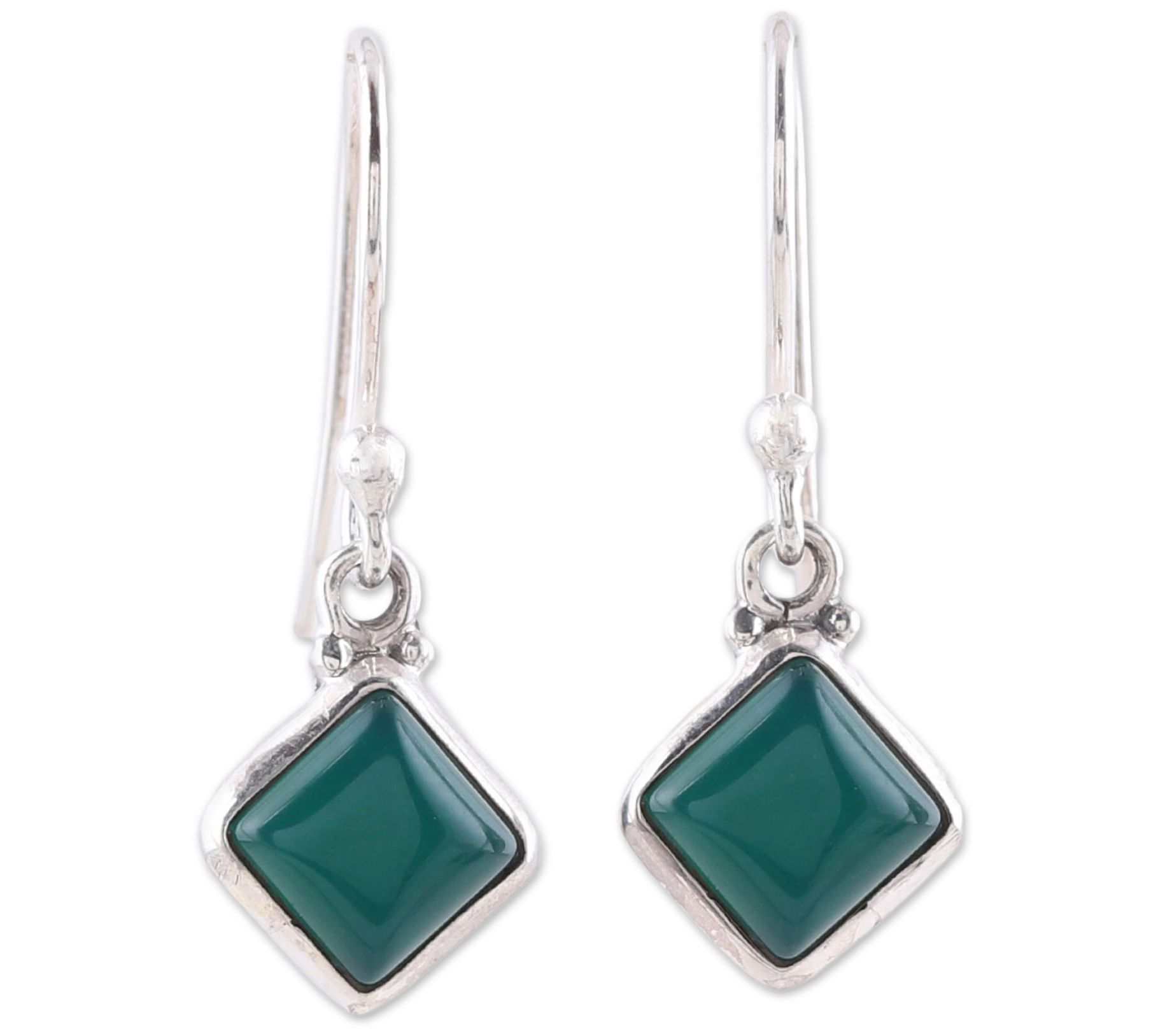 Novica Artisan Crafted Sterling Green Onyx Dangle Earrings