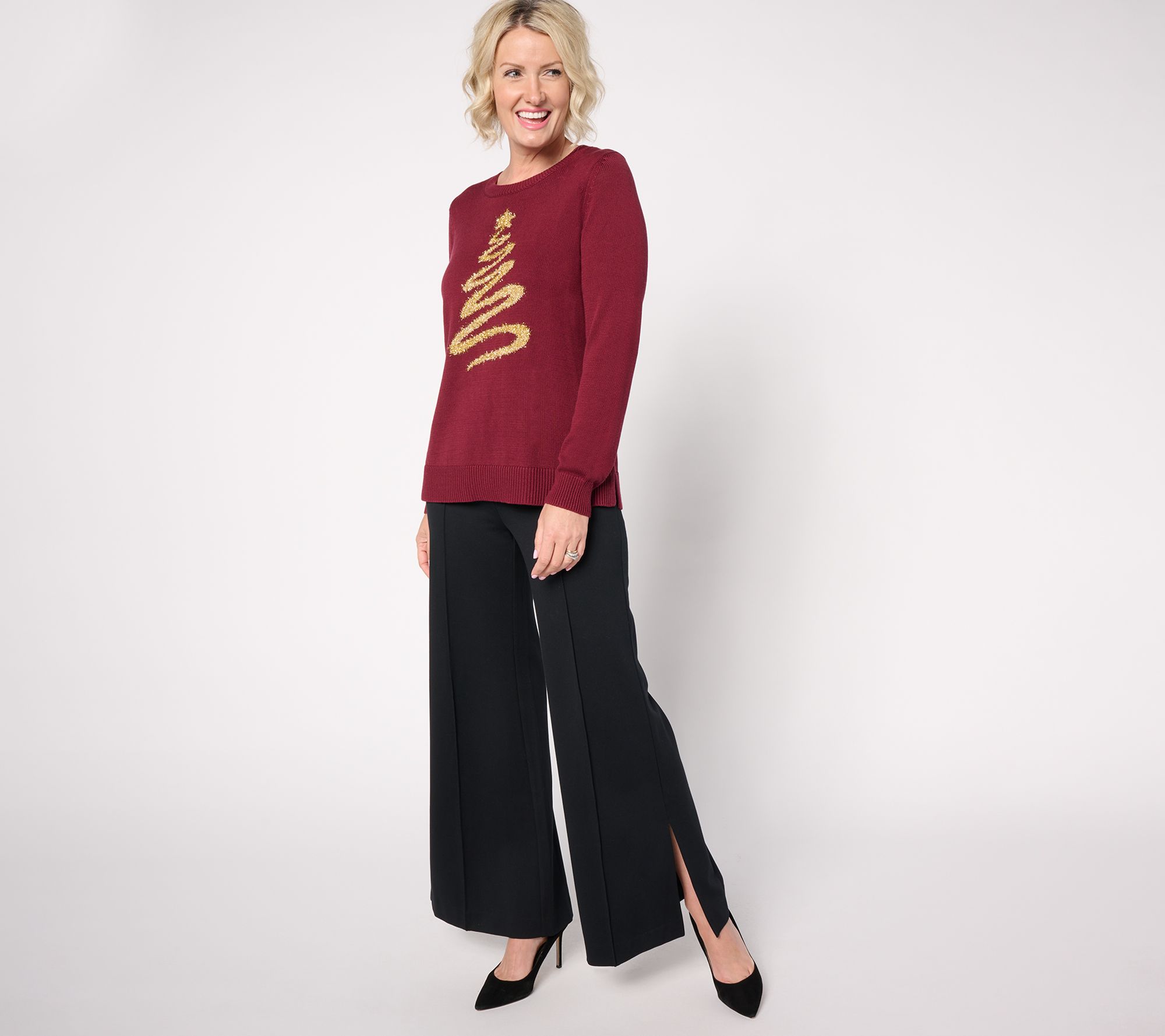 Jingle Belles by Kim Gravel Gold Lurex Oh Christmas Tree Sweater