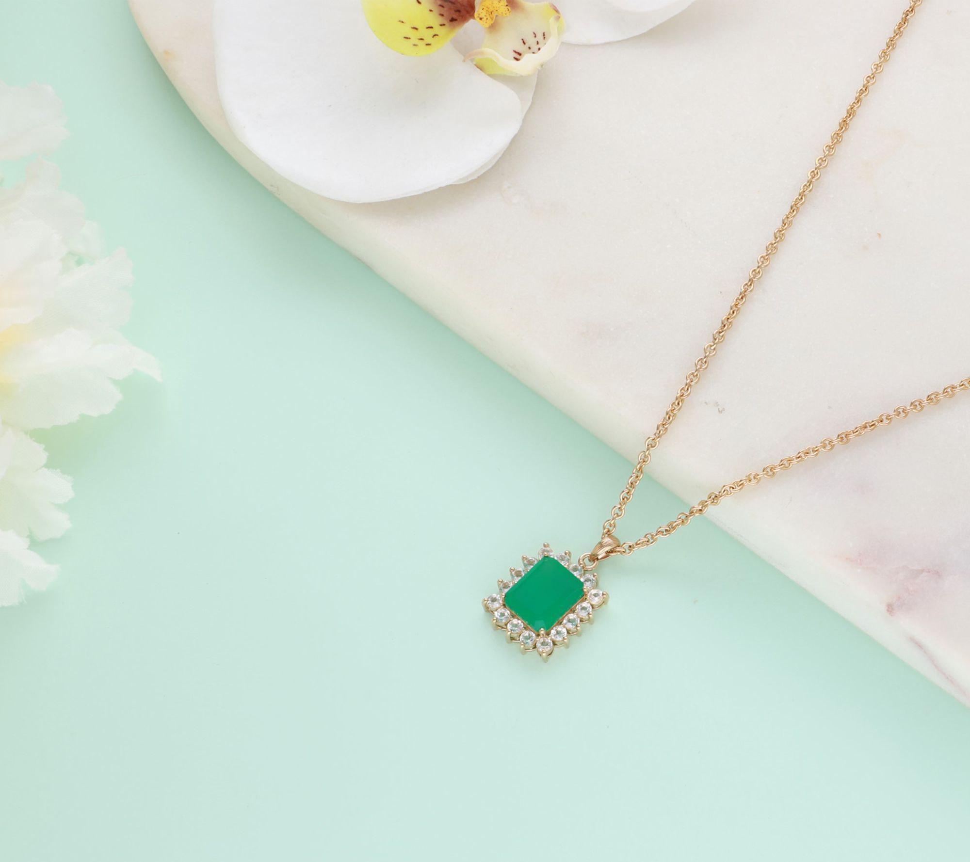 Ariva 18K Clad Green Chalcedony & White Topaz Vivien Necklace