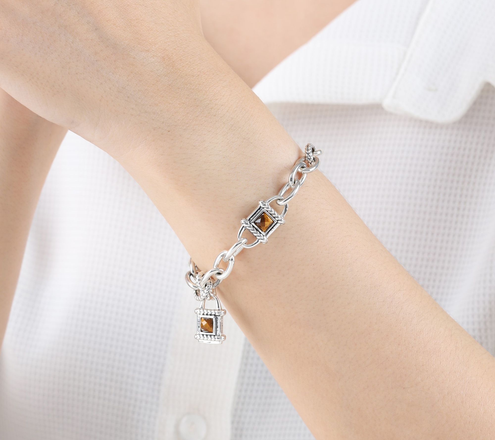 Tiffany Kay Studio Sterling Silver Tiger Eye Locket Bracelet