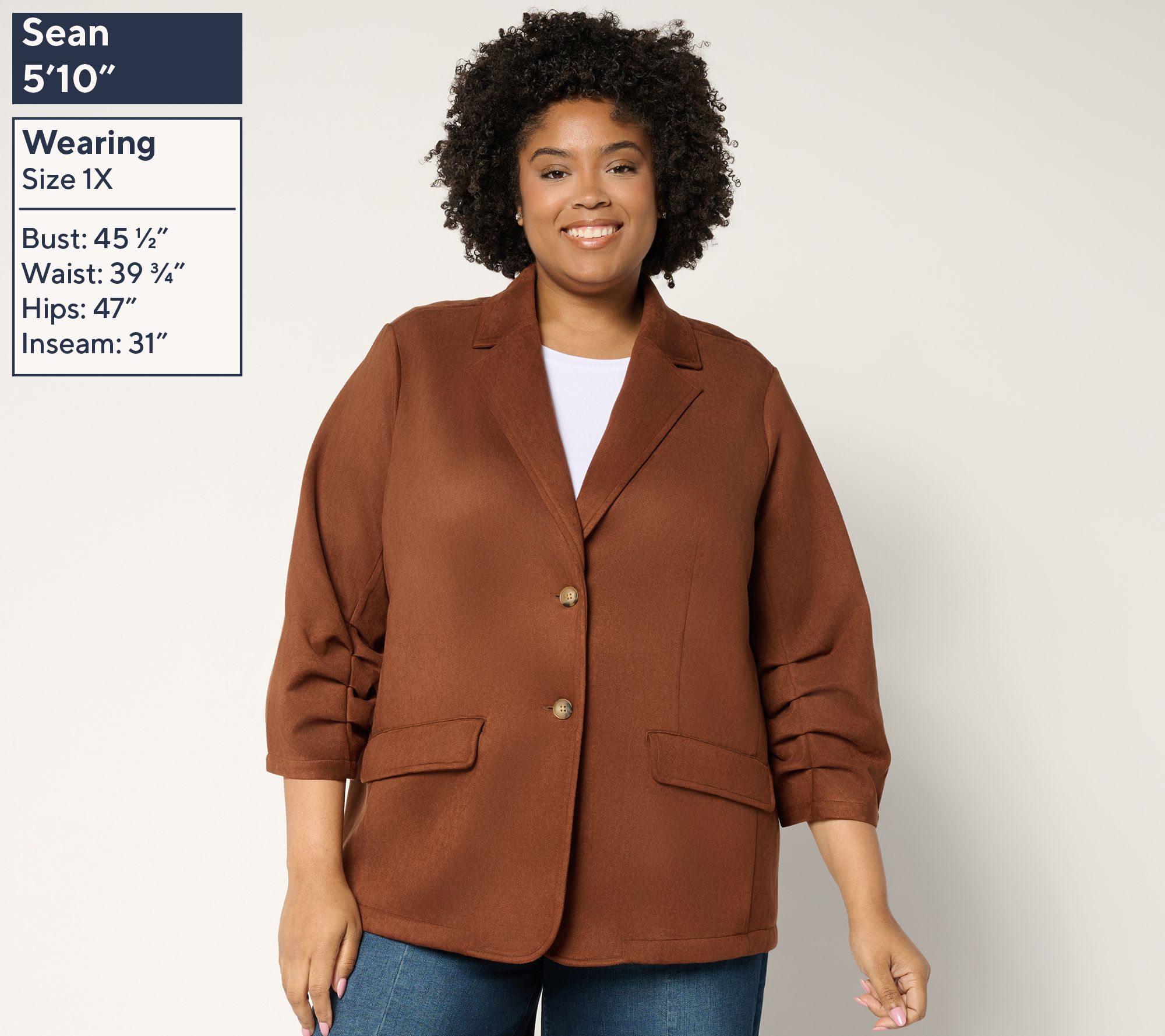 Ree by The Pioneer Woman Regular Suede Scrunched Sleeve Blazer