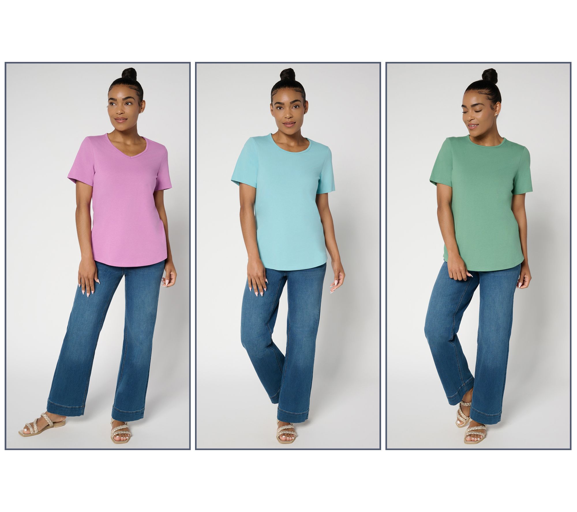 Denim & Co. Essentials Perfect Jersey Variety 3-Pack Short Slv Tops