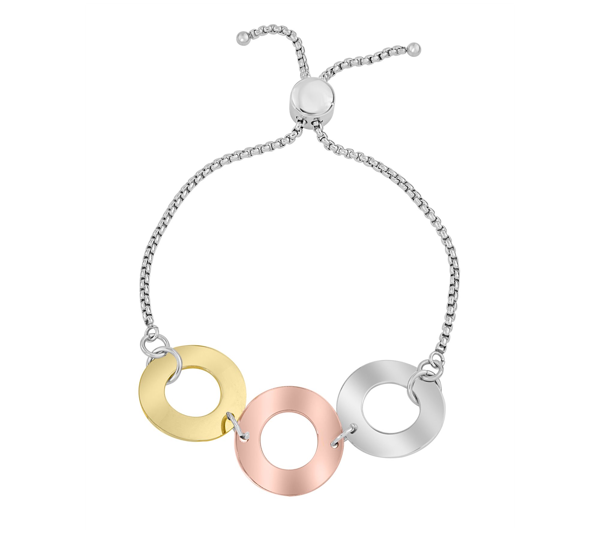Steel by Design Tri-Color Open Circle Adjustable Bracelet