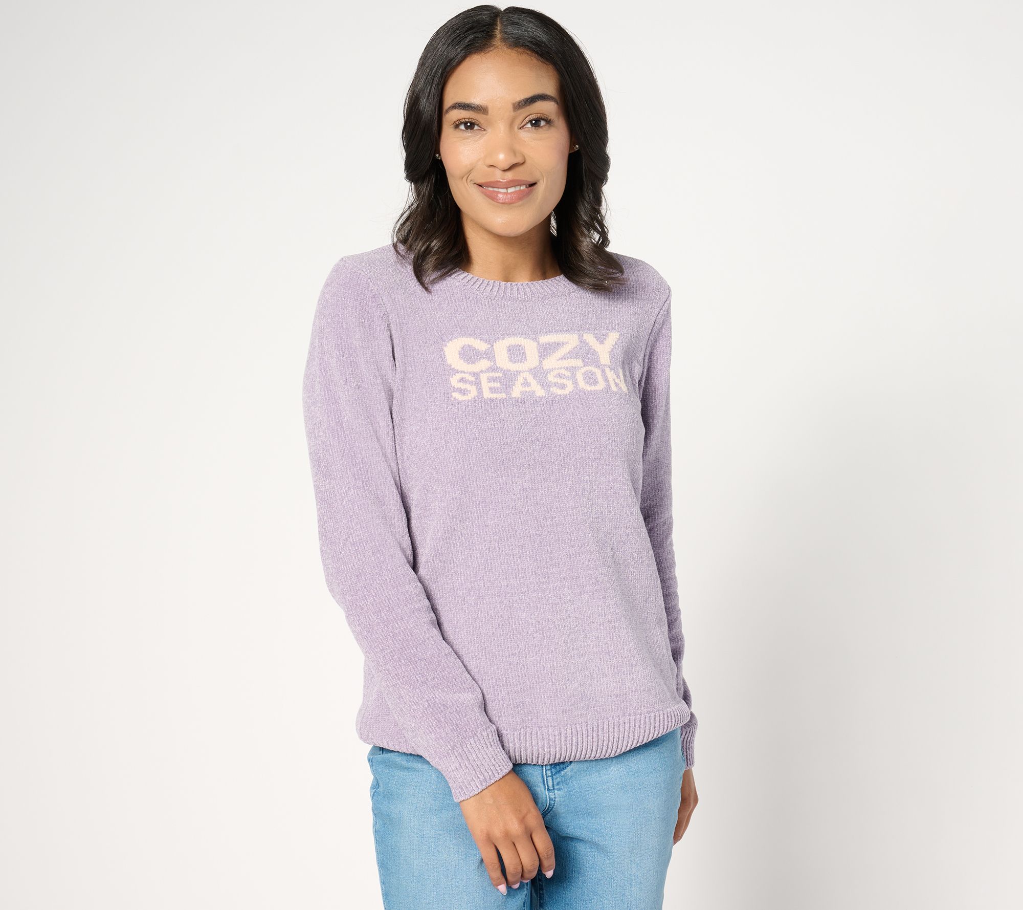 AnyBody Chenille Crewneck Message Sweater