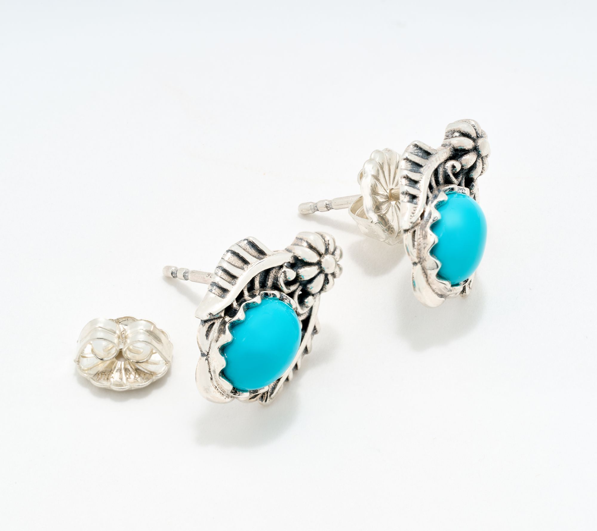 American West Sterling Silver Sleeping Beauty Turquoise Leaf Stud Earrings