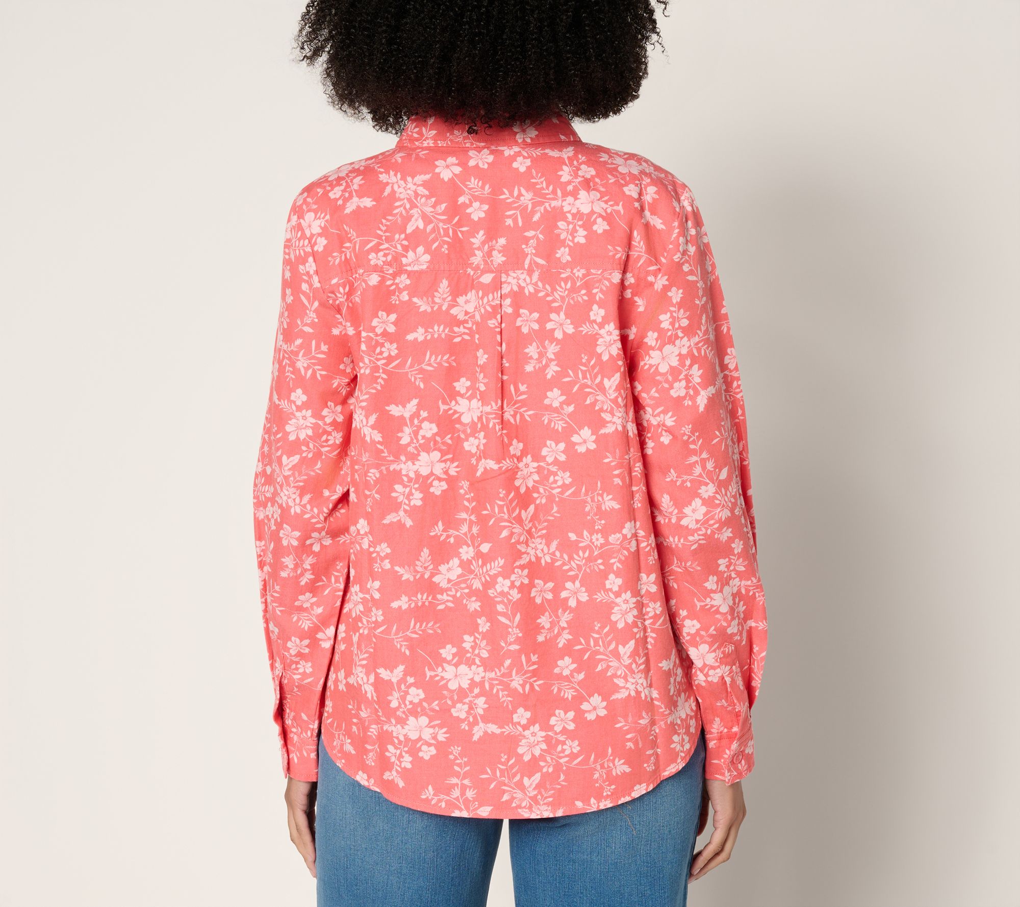 Joan Rivers Cotton Chambray Floral Classic Button Front Shirt