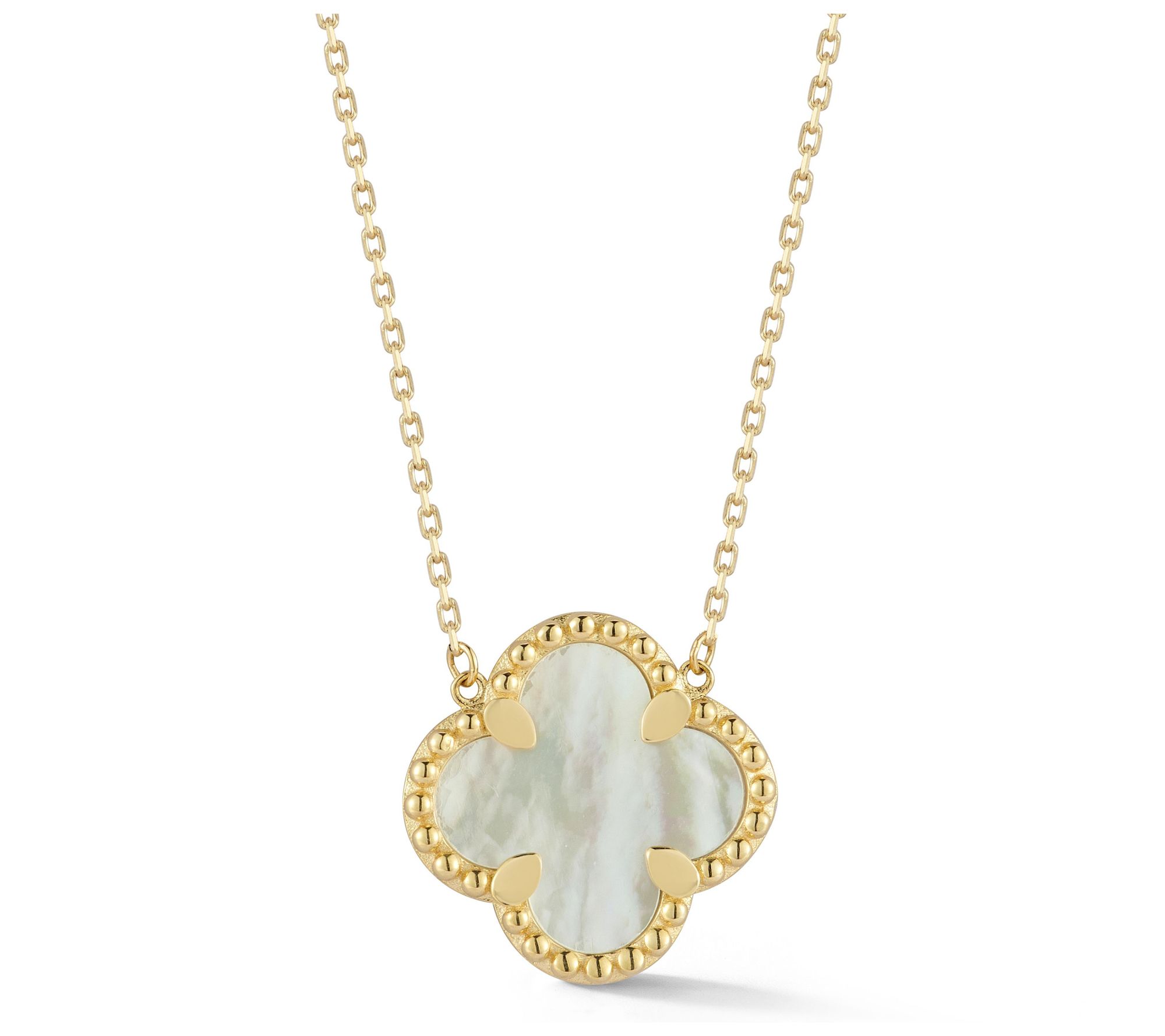 Luminosa Gold Flat Gemstone Clover Necklace, 14K