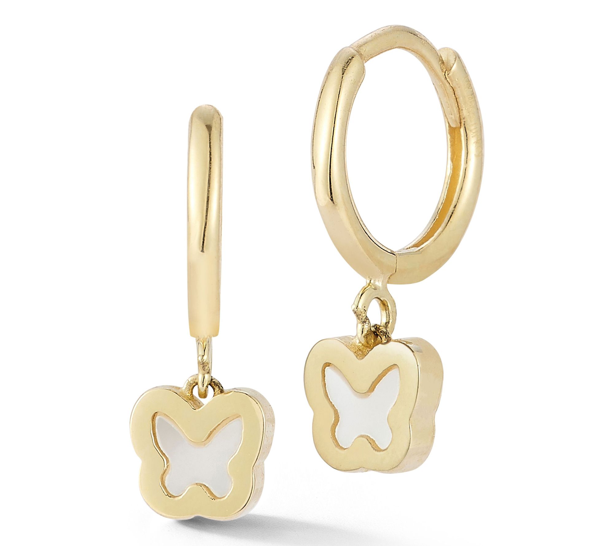 Luminosa Gold Mother of Pearl Butterfly Hoop Earrings, 14K