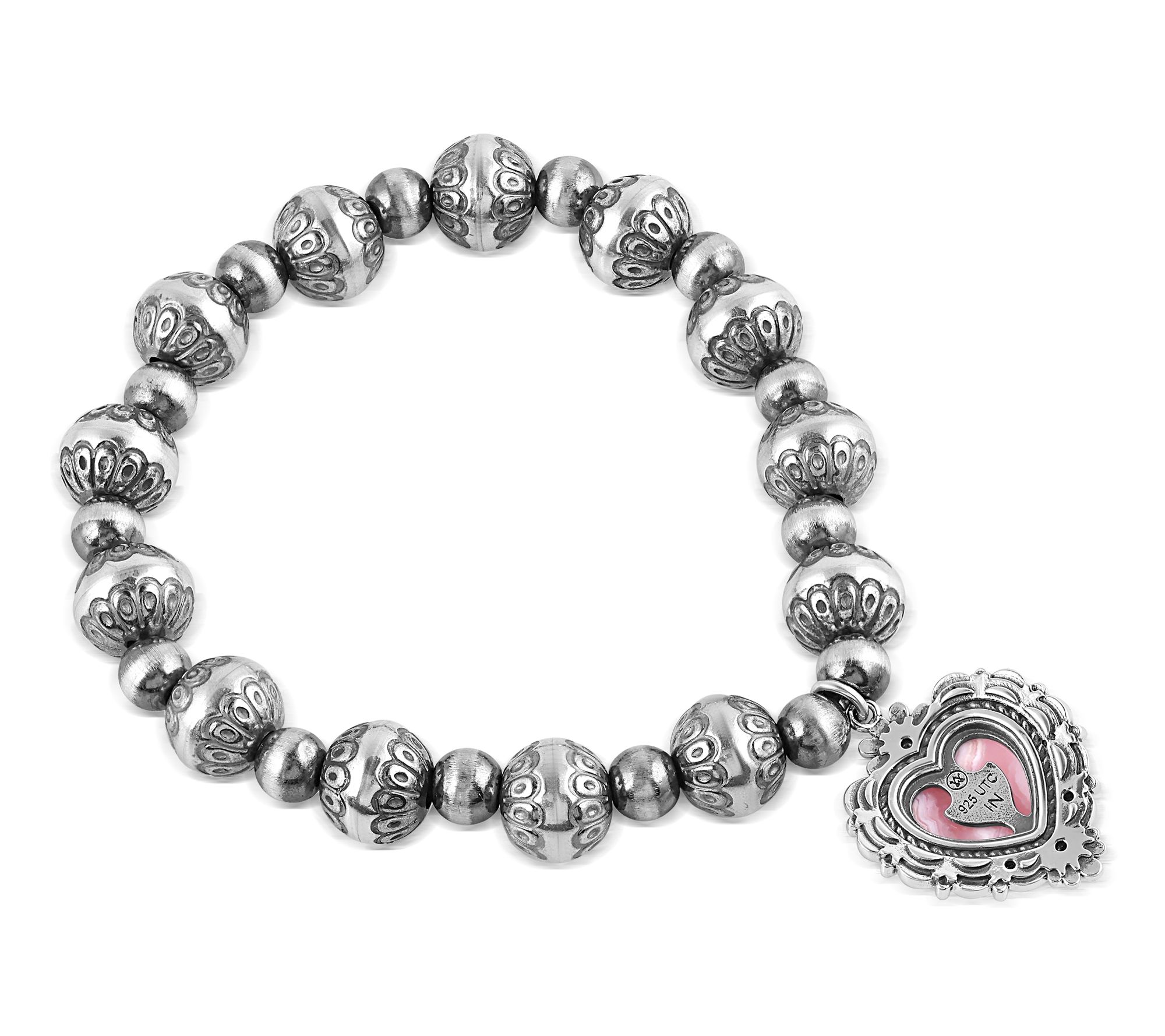 American West Sterling Gemstone Heart Charm Beaded Bracelet
