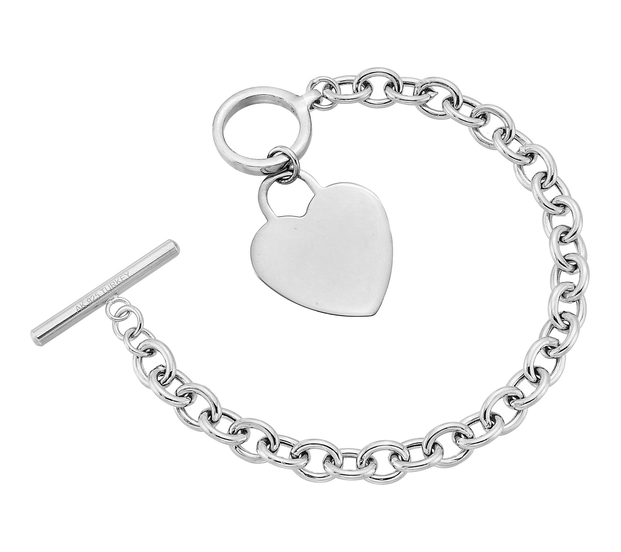 Silver Style Heart Charm Toggle Bracelet, Sterling