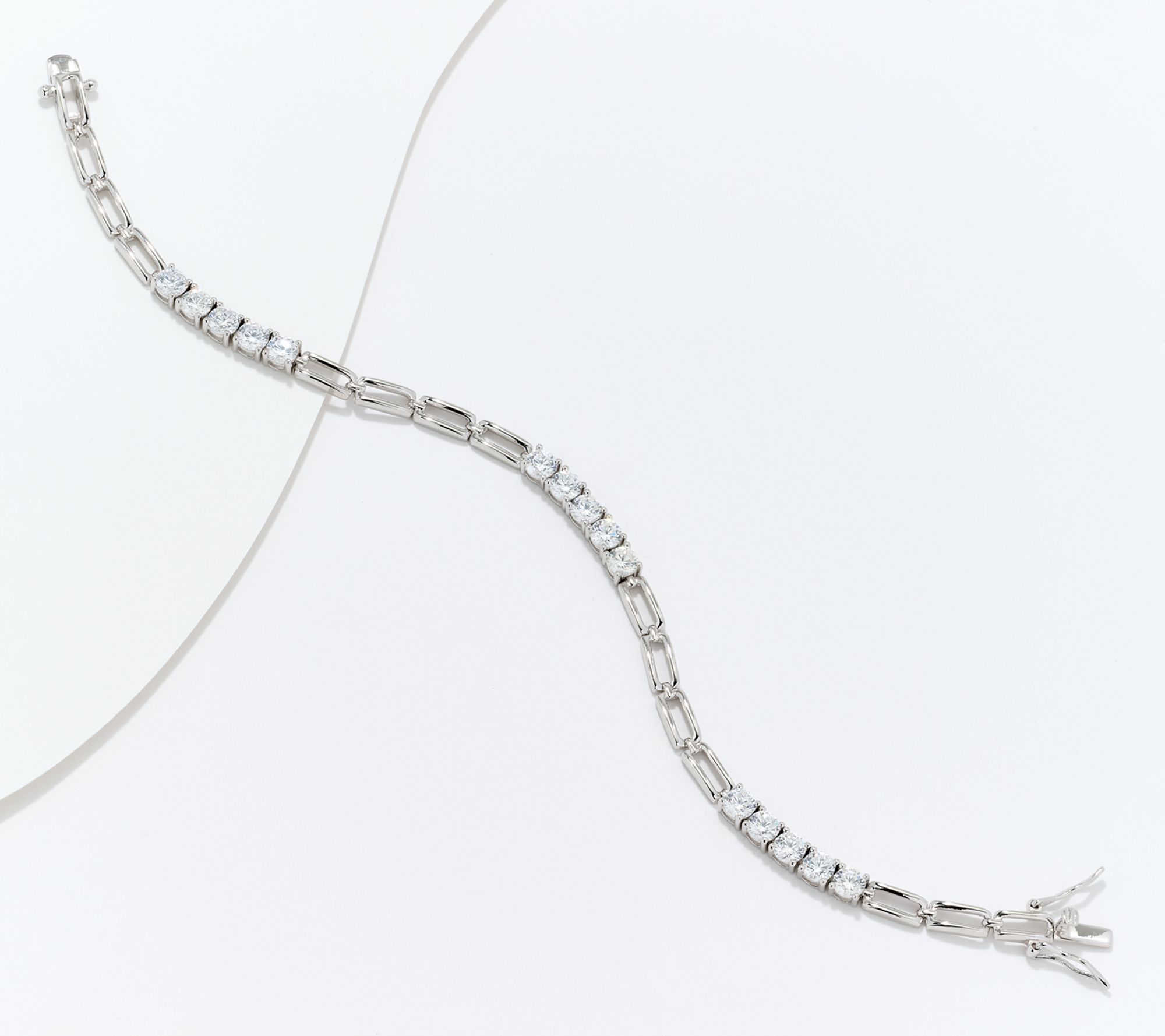 Diamonique Oval Link Round Cut Bracelet, Sterling Silver