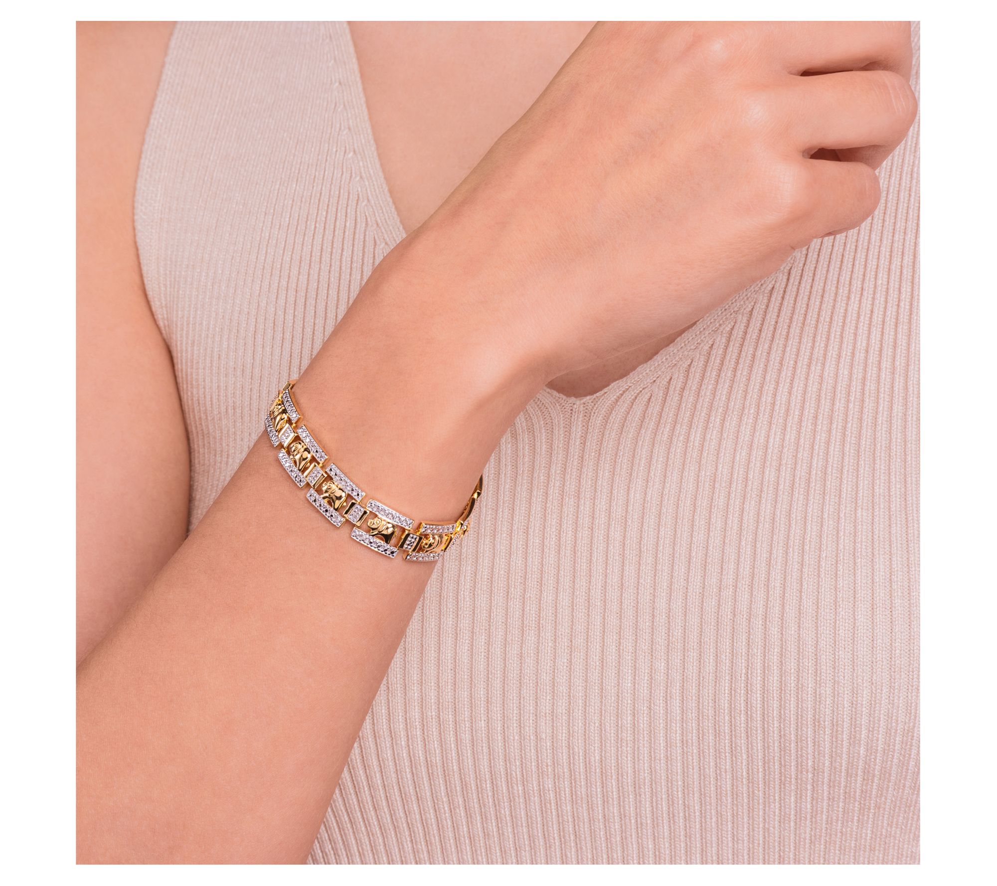 18K Gold Plated Diamond Accent Elephant Bracelet