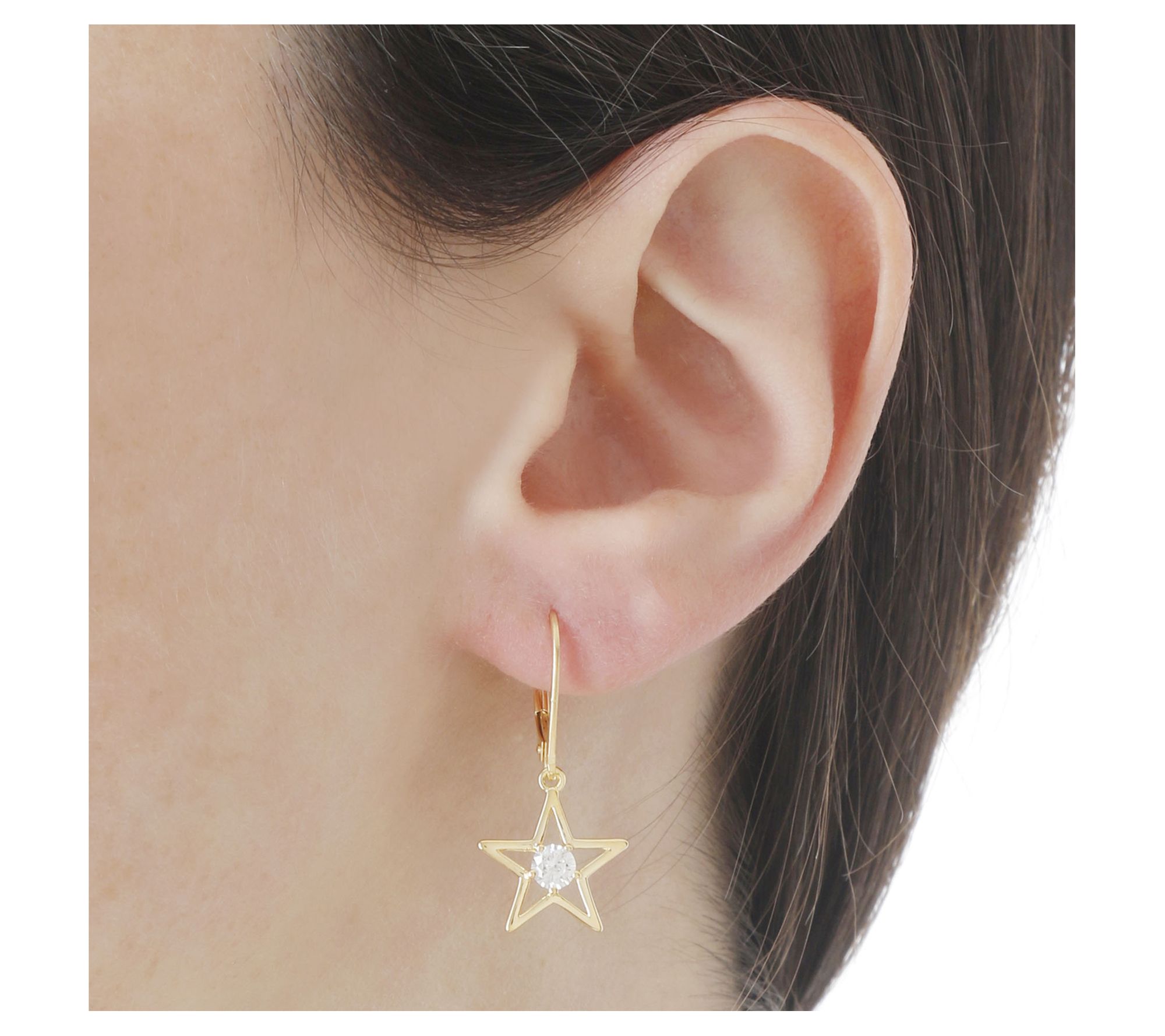 Diamonique Star Dangle Leverback Earrings, Sterling Silver