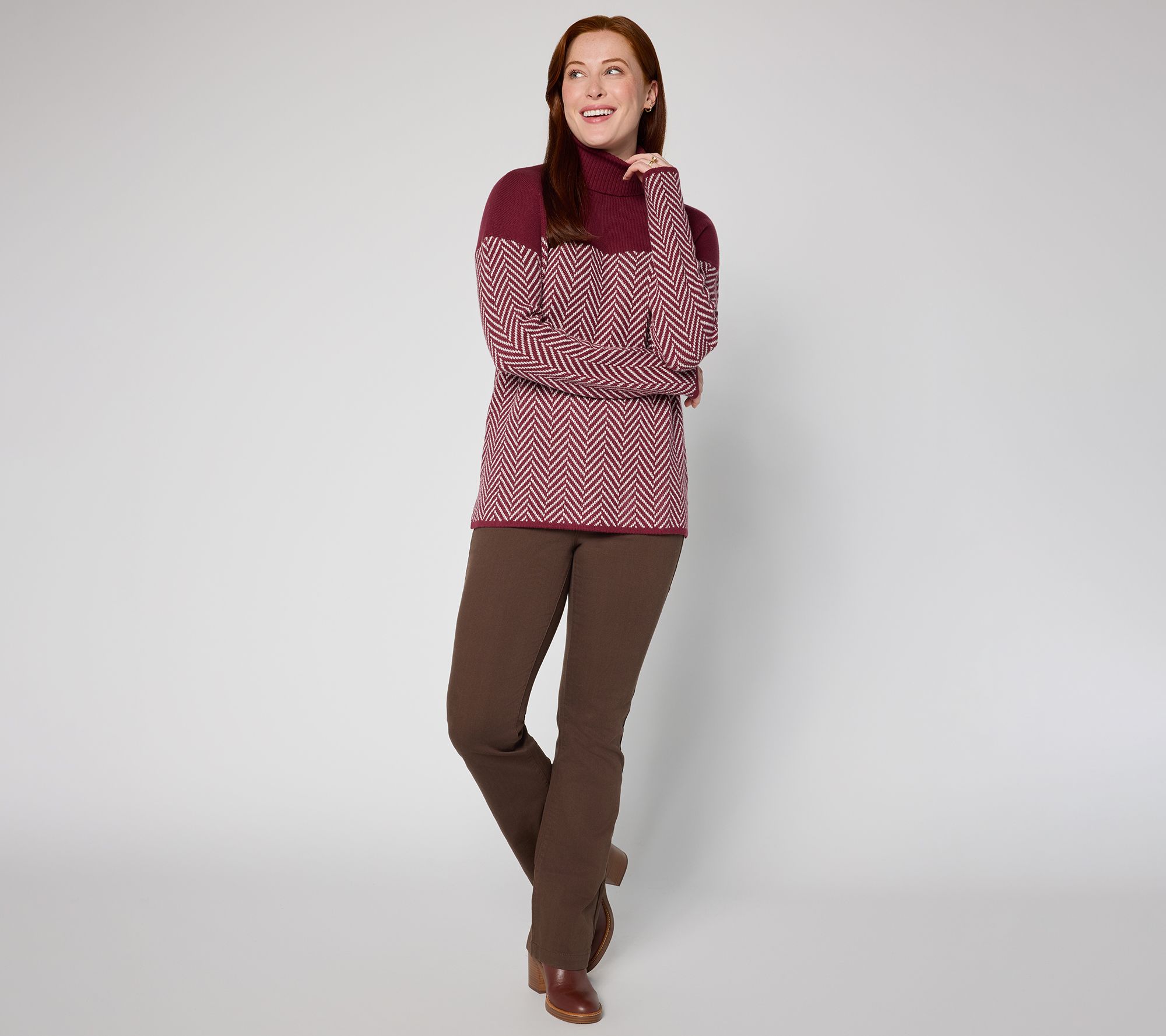 Belle by Kim Gravel Herringbone Colorblock Turtleneck