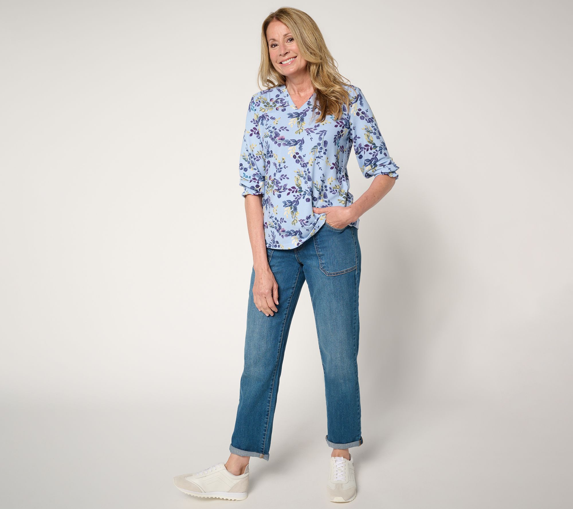 Denim & Co. Printed Heavenly Jersey V-Neck Top