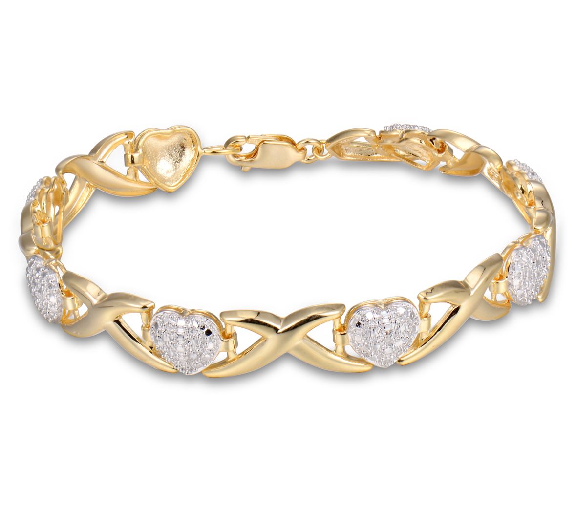 18K Gold Plated Diamond Accent XO Heart Bracelet