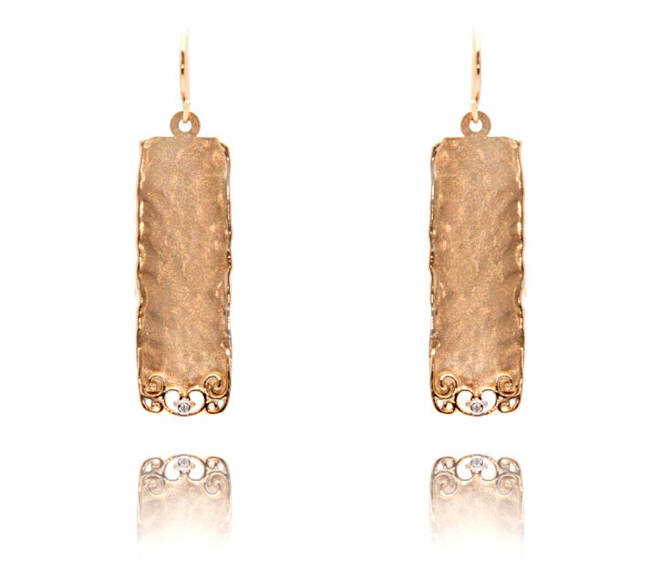 Adi Paz 14K Gold Hammered & Filigree Diamond Dagle Earrings