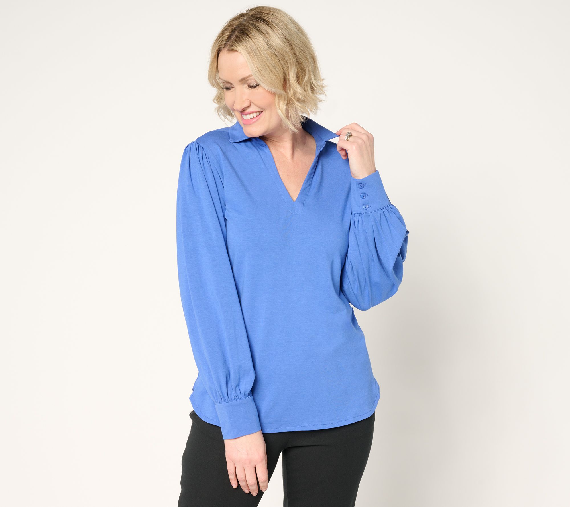 by Stacy London Blouson Sleeve Knit Top with Collar